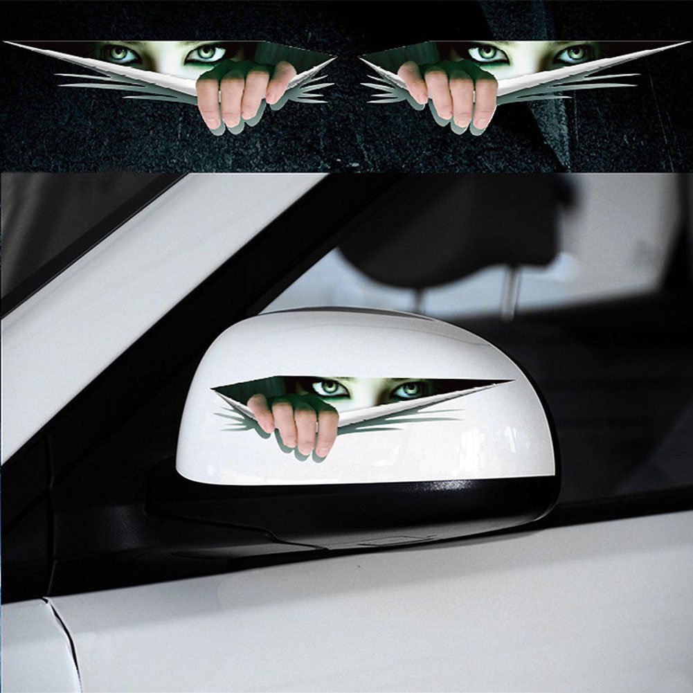 Adesivi Riflettenti 3D Per Auto A Forma Di Occhi Di Gatto Verdi | Decalcomania Per Specchietti Retrovisori | Decorazione Auto Esterna | 24,5 X 8 Cm