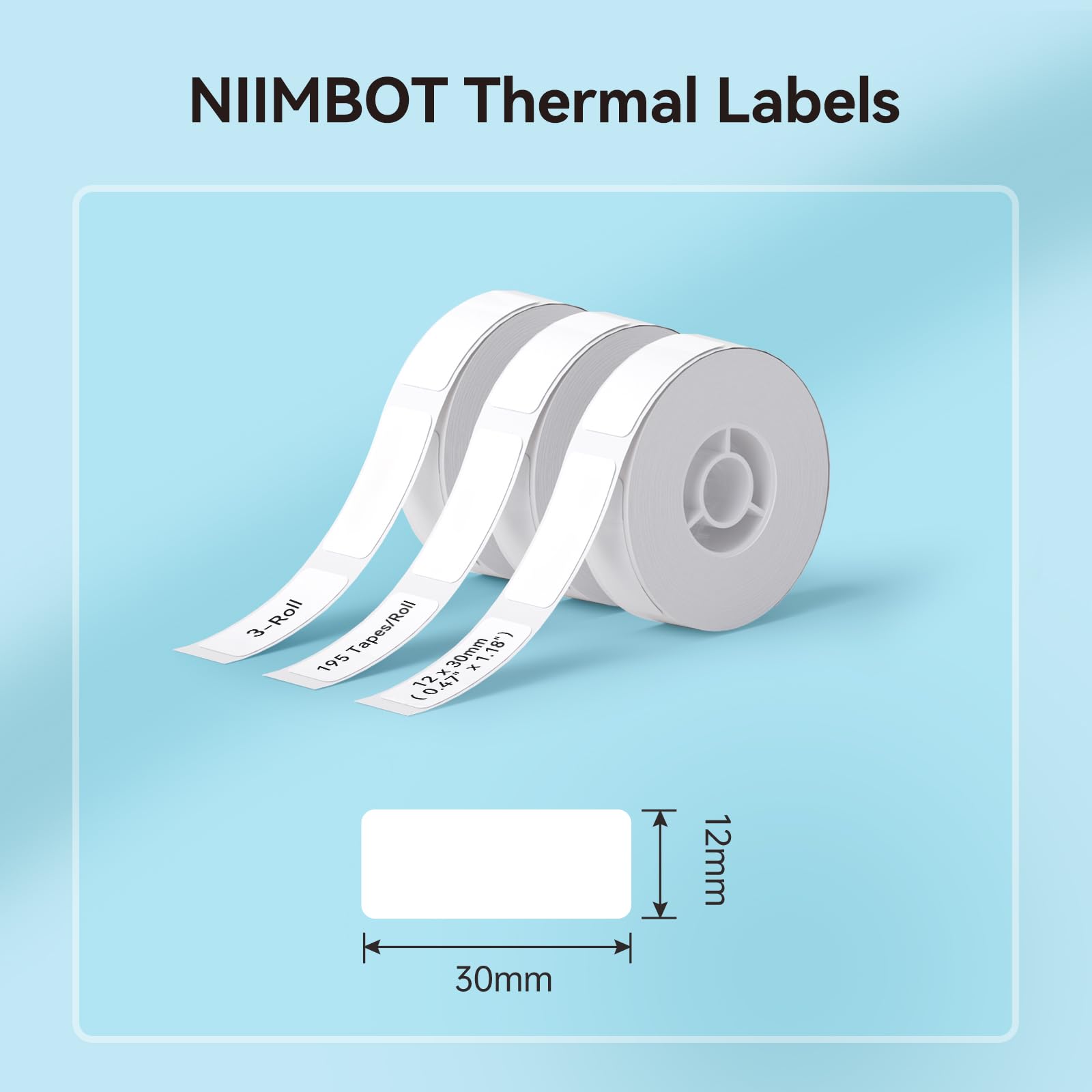 NIIMBOT Schriftband für D110/D11/D101 Etikettenmacher, 12 mm x 30 mm, Weiß