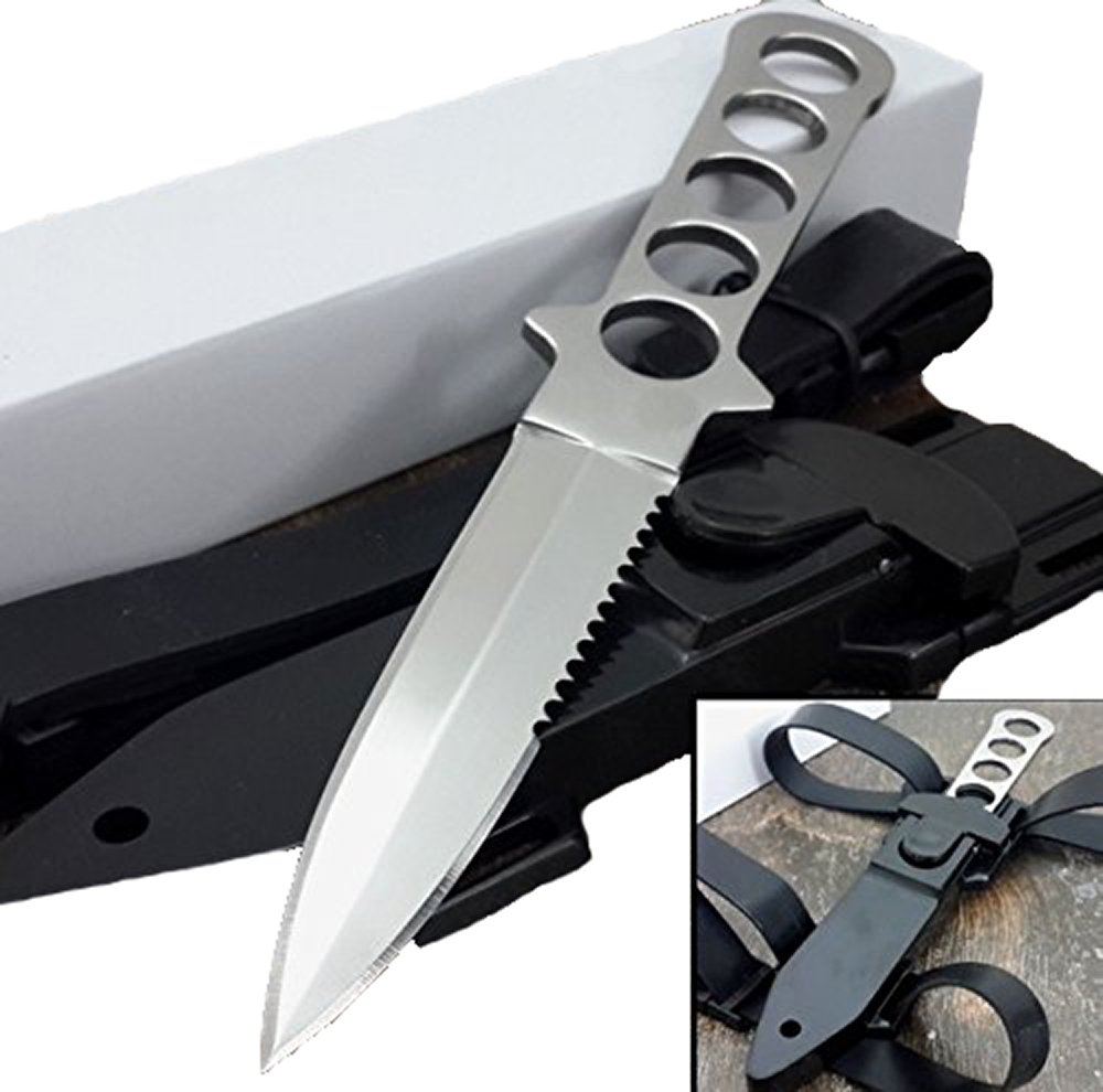 9" SCUBA DIVING STAINLESS STEEL FIXED BLADE KNIFE Survival Hunting Serrated