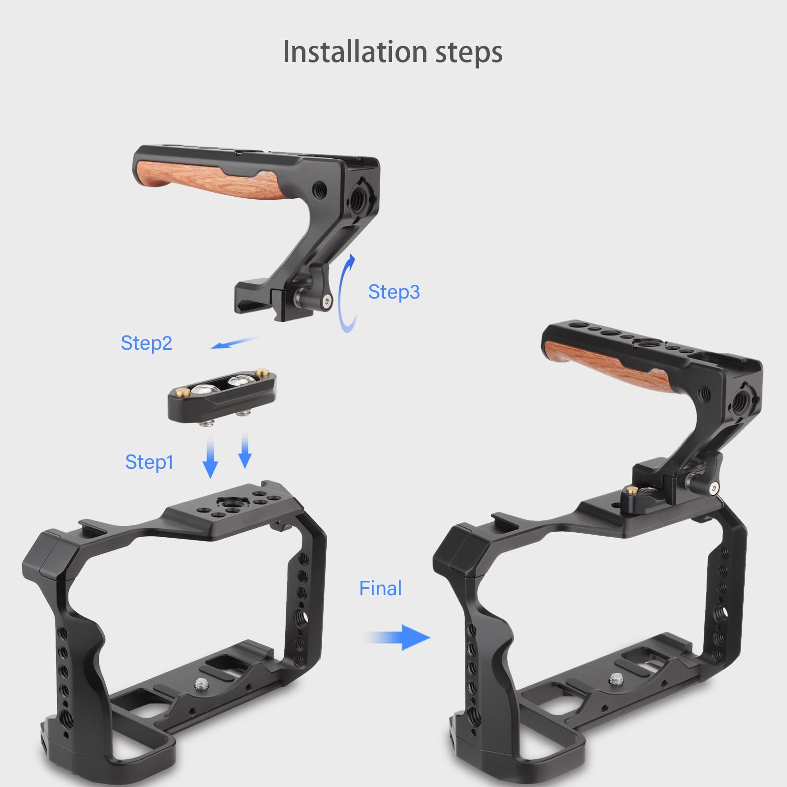 LEFTFOTO Maniglia superiore in legno e metallo impugnatura a sgancio rapido con kit ferroviario NATO, con morsetto NATO compatibile con supporto video per gabbia per fotocamera, anti-spegnimento