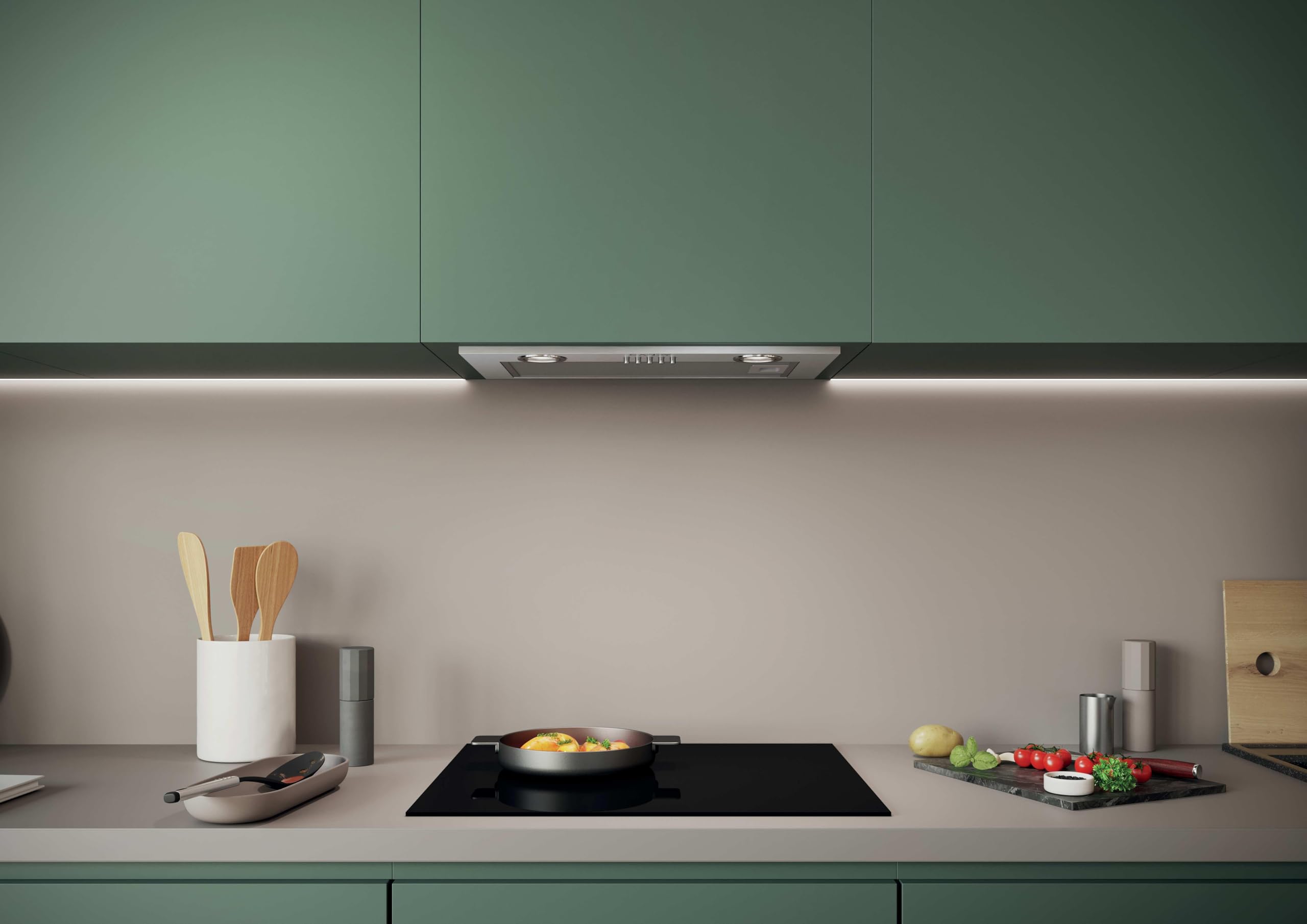 Candy CPY5MIXGG, Gruppo filtrante 52 cm, 3 livelli di potenza, 590 m3/h, Valvola antiretorno, Filtri in alluminio Antigasso e Filtri al carbonio inclusi, Illuminazione a LED, 70DB, Inox