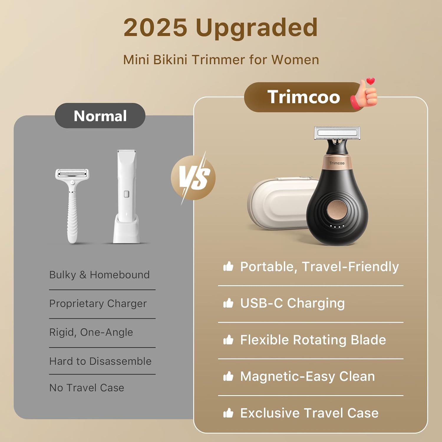 2026 New Bikini Trimmer for Women - Small EButPowerful Electric Razors, Intimate Pubic Hair/Lady Facial Painless Removal, USB-C Cordless Body Shaver for Trip,Replaceable Wet/Dry Blade, Black