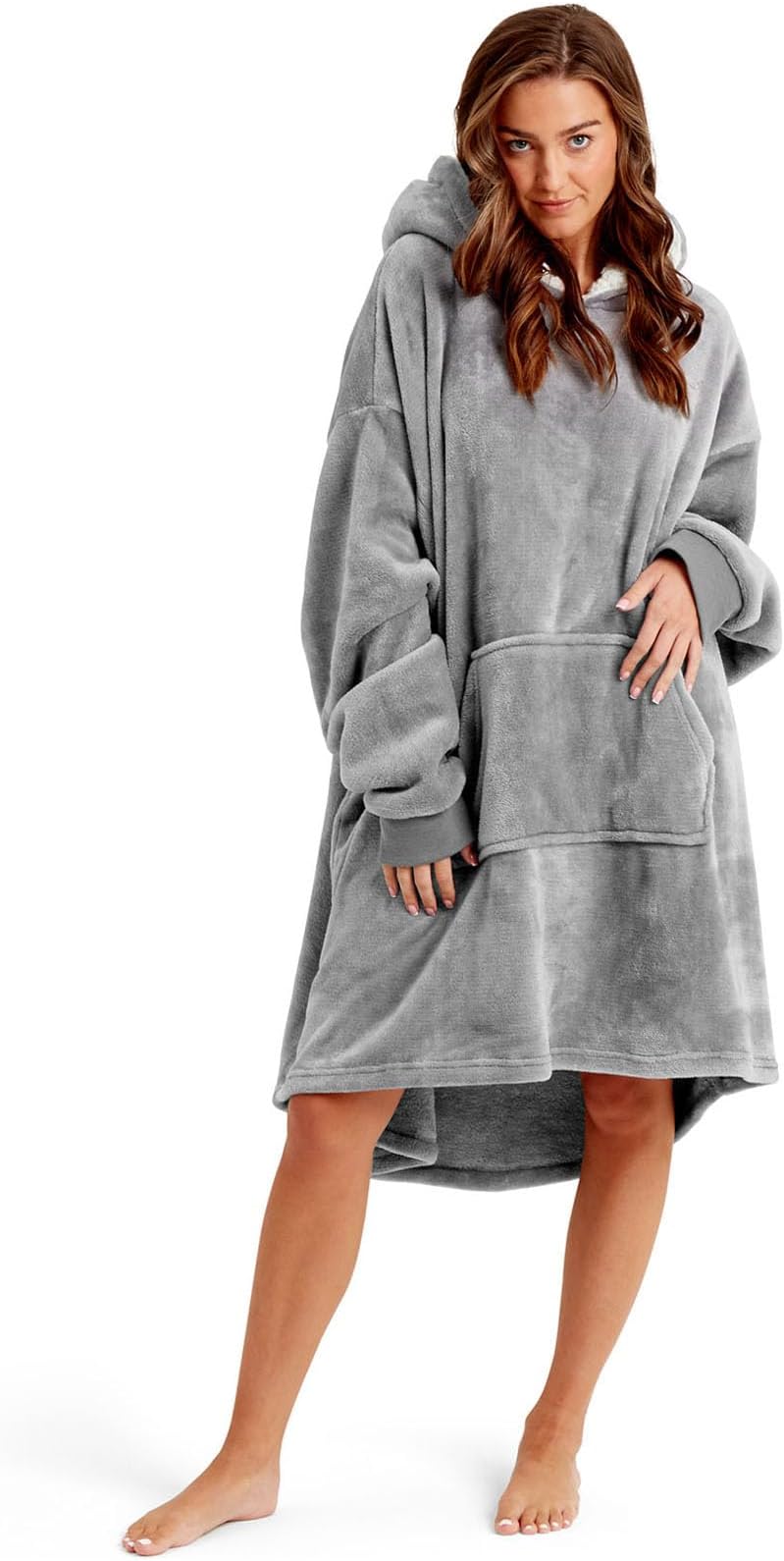 Snuggaroo Mens Womens Warm Cosy Sherpa Fleece Oversized Wearable Hooded Blanket - One Size Fits All