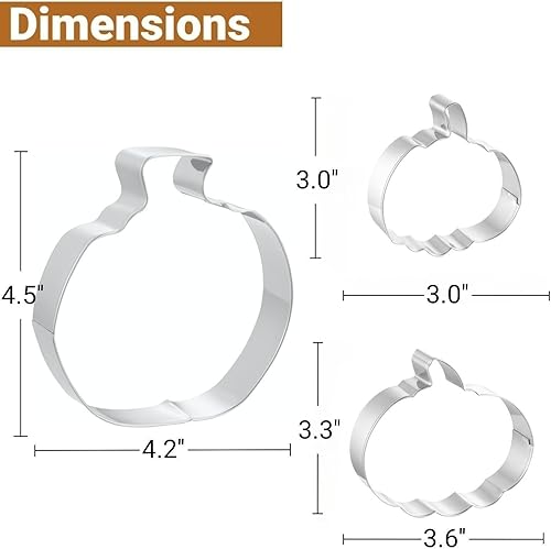 Miniatura 2 de Cortadores de galletas de calabaza, 3 unidades, 3, 3.5, 4.5 pulgadas, para Halloween, Acción de Gracias
