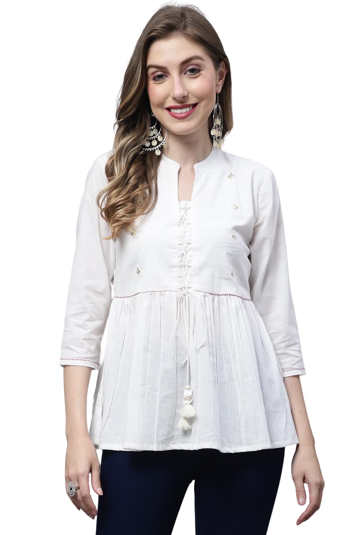 monira Women's Pure Cotton Embroidered Short Top (MONJPR707_Off White)-picture-41