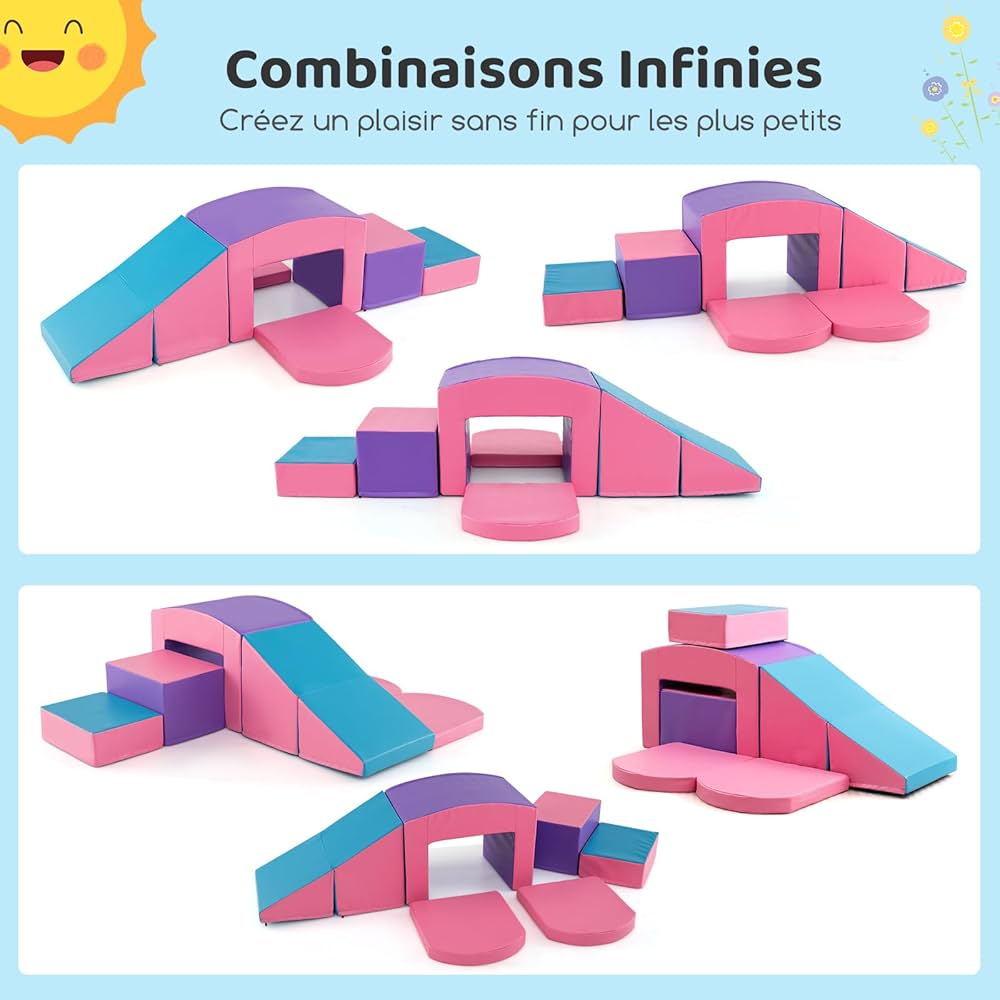 DREAMADE Set De 3 Blocs En Mousse Pour Enfants, Jouet Arc-en-Ciel D'escalade, Parcours Motricité Bébé D'Intérieur, Aire De Jeu Pour Le Séjour, La Crèche Et La Chambre D'enfant (Bleu