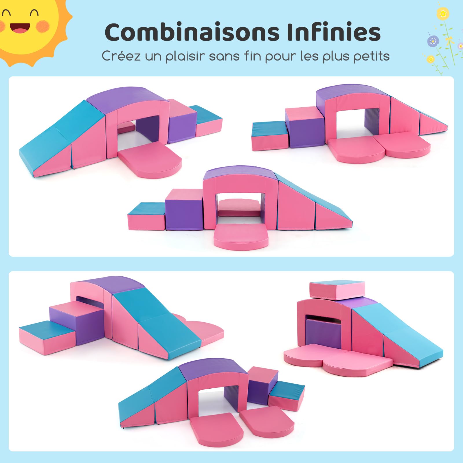 COSTWAY 7 PCS Module Motricité Bébé en Mousse EPE avec Housse en PU