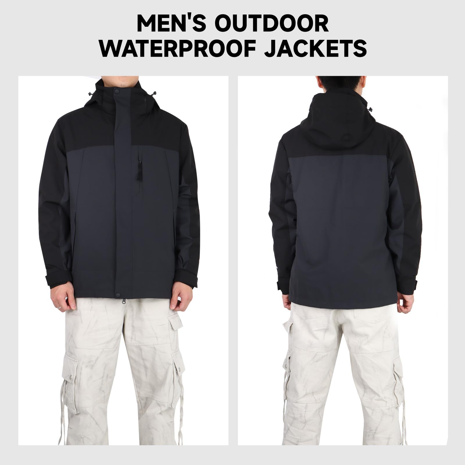 LHHMZ Veste imperméable d'extérieur pour hommes, Manteau de randonnée coupe-vent, Veste décontractée de tous les jours, Manteau de travail avec capuchon
