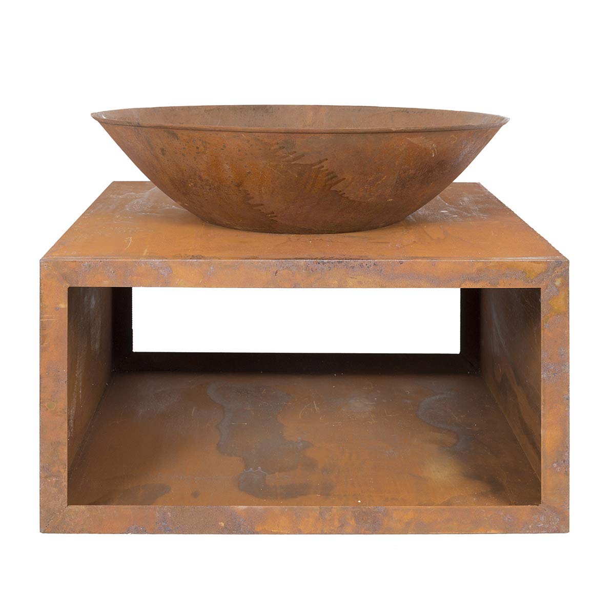 La HaciendaMoho Contemporary Steel Firepit with Logstore Modern, Patio Heater Wood Burner