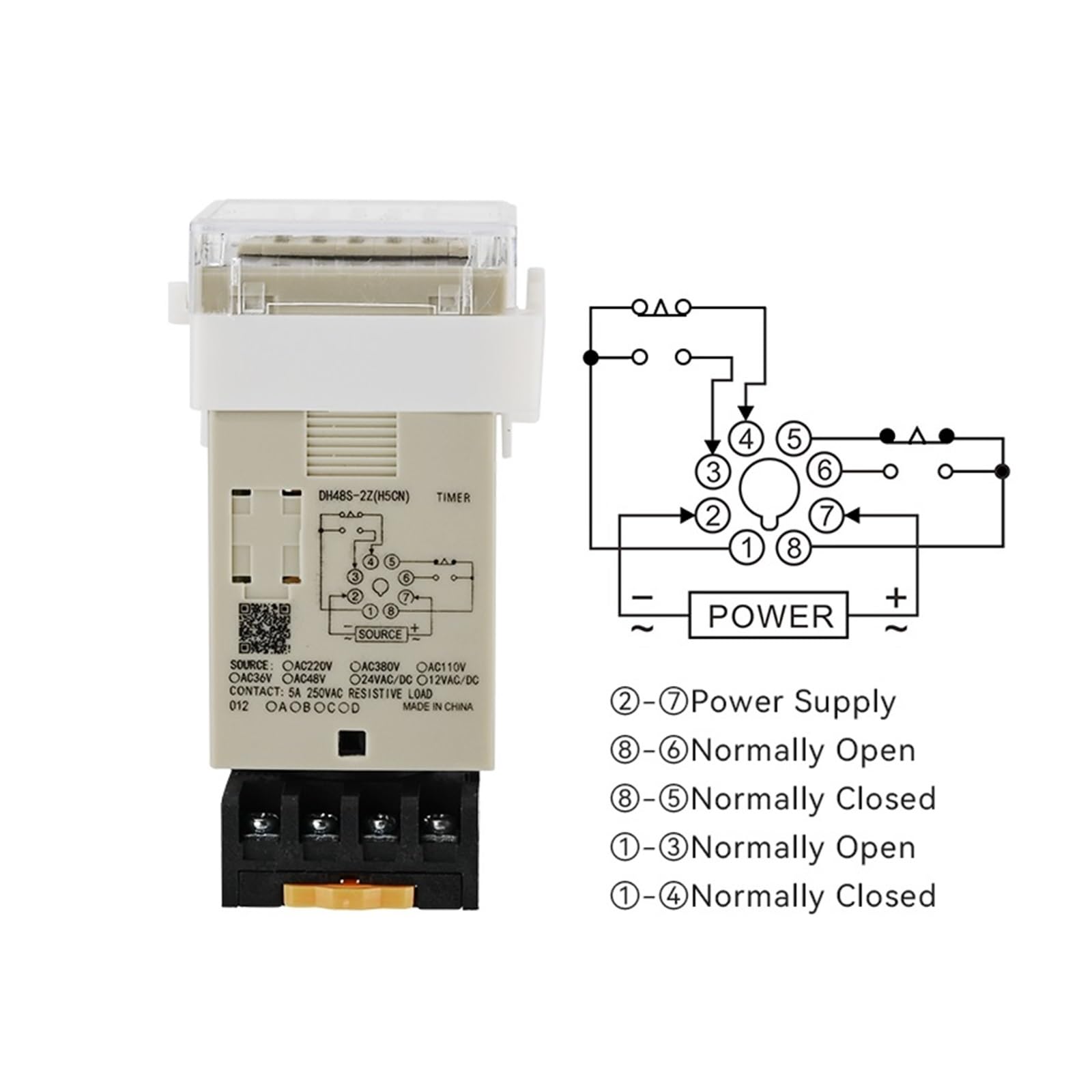 Relè temporizzato DH48S-2Z Relè temporizzatore programmabile Digitale Interruttore a Due Gruppi Ritardo 0,01S-99H99M con Base AC/DC 12V 24V 36V 110V 220V(DC AC 24V-220V)