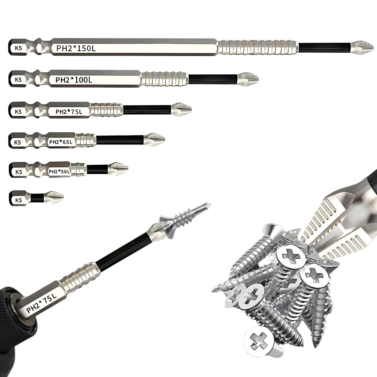 6Pcs Magnetic Screwdriver Bits, High Magnetic Screwdriver Drill Bit Set, Impact Driver Bit Set for Electric Drill(A)