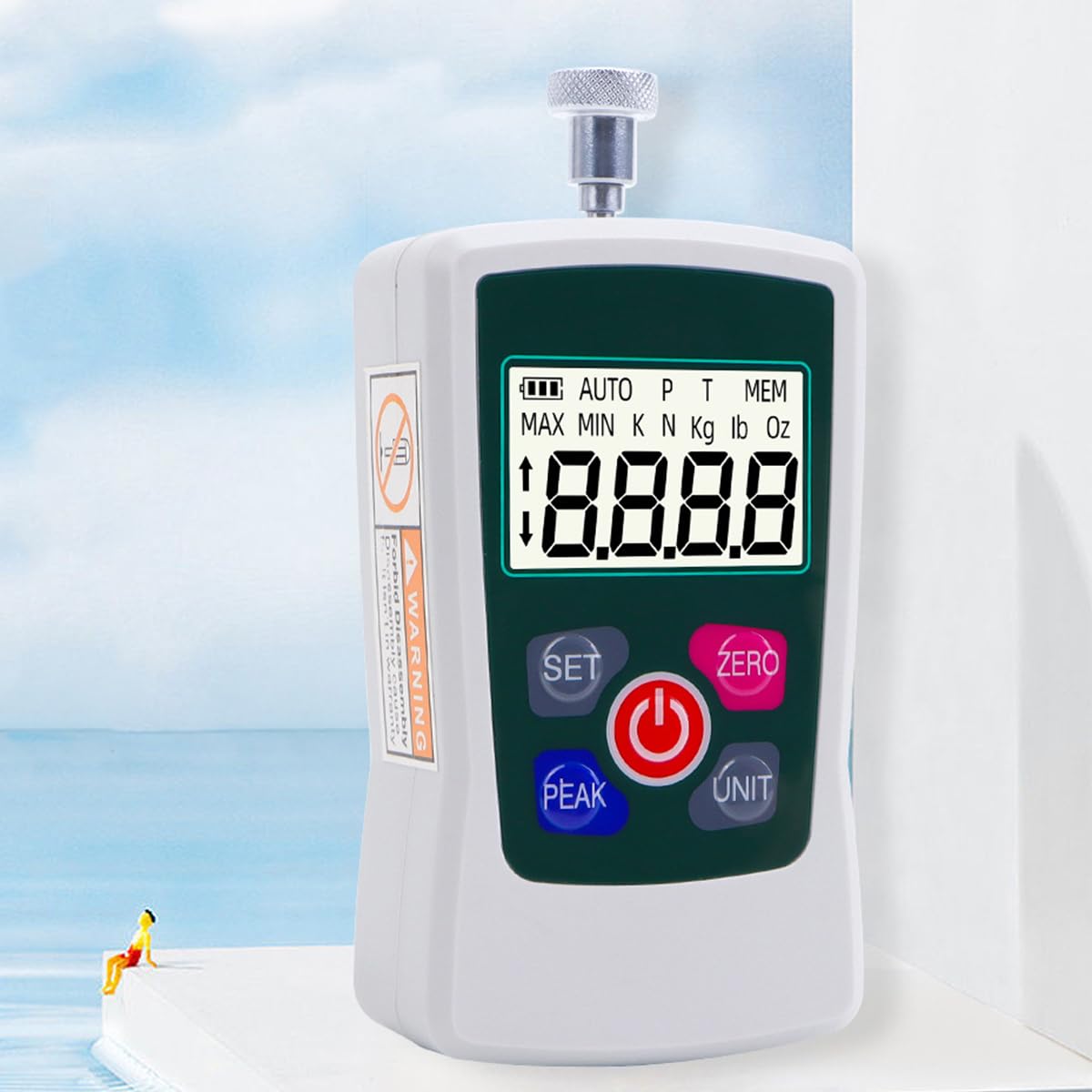 Misuratore di Forza di Spinta e trazione con Display Digitale elettronico Portatile Mini misuratore di Forza di Pressione Digitale Portatile con Teste di Fissaggio e Custodia (500 N)