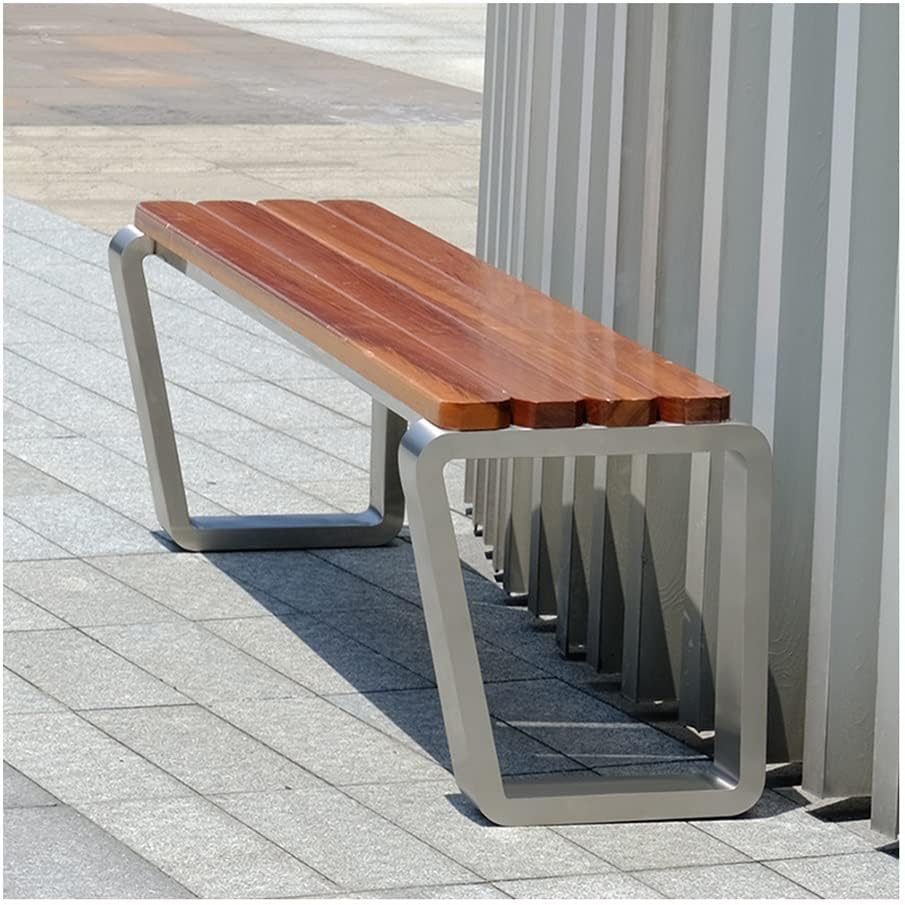 Outdoor Park Bench, Garden Courtyard Square mall Corridor Lounge Stainless Steel Solid Wood Bench Leisure Stool, 39x150x45cm