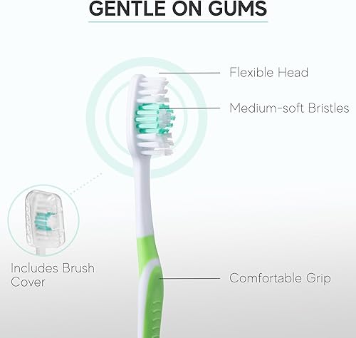 Miniatura 2 de Paquete de 4 cepillos de dientes para adultos  Cepillos de dientes de cerdas medianas envueltos individualmente con fundas  Verde  Cuidado dental