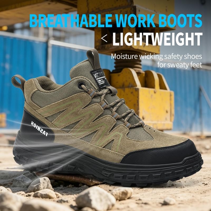 Work Boots for Men,Non Slip Safety Work Shoes,Unbreakable Steel Toe Shoes,Breathable High Top Steel Toe Boots.