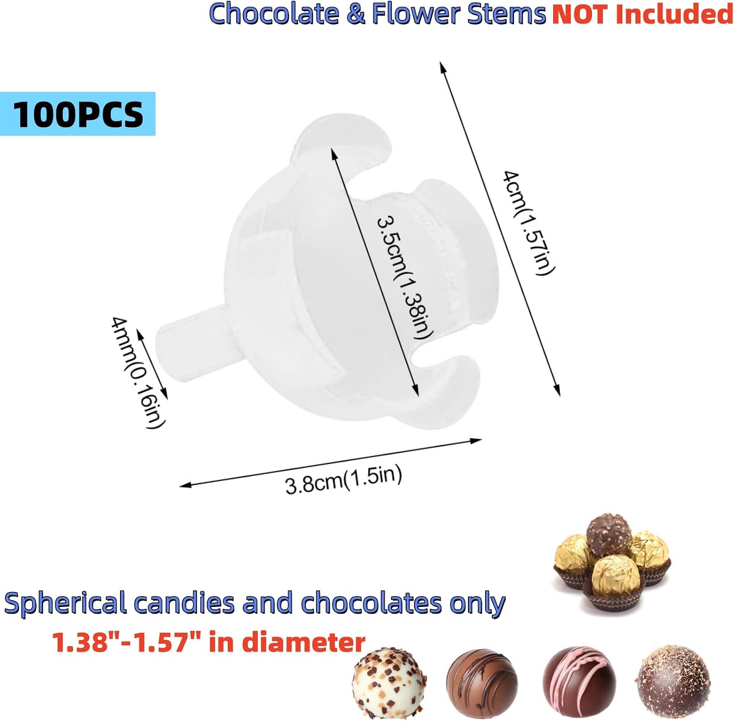 Kakalote Clear Chocolate Ball Holders 100 Pack, Acrylic Plastic Candy Bouquet Base Cups, DIY Chocolate Flower Bouquet Making Supplies, Candy Holders for Valentine Wedding Birthday Holiday Gift Craft image 2