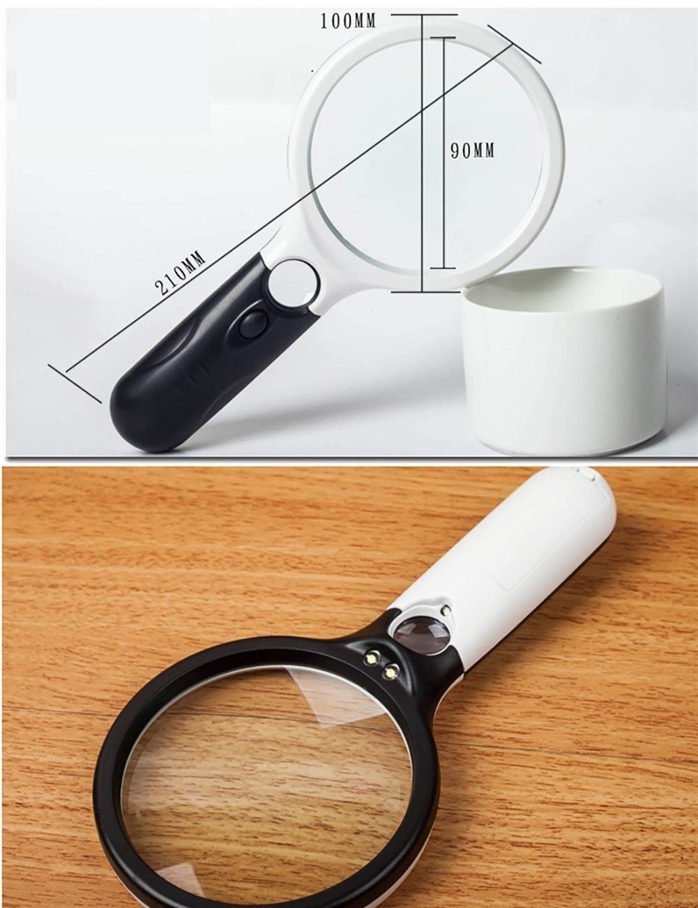 Lupas de mano con luz LED 10 veces aumento HD vidrio 1000mm alto aumento de la lectura antigua identificación lupa