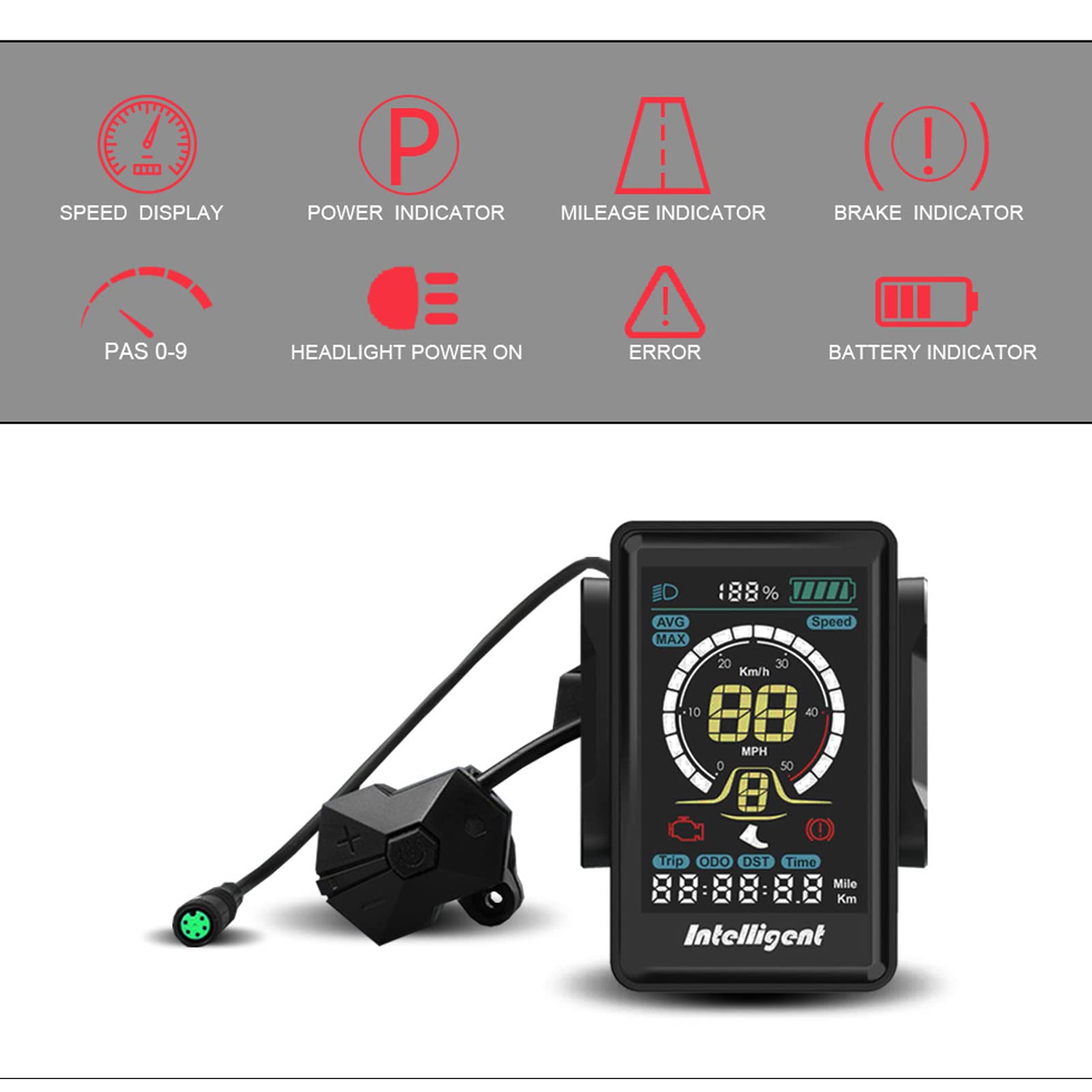 Electric Bike Display Meter para, Universal LCD ordenador con velómetro, indicador de batería, impermeable ABS Shell para E-Bike Conversión