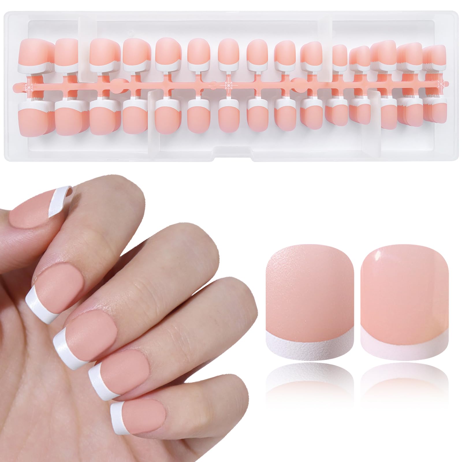 LuckForever 240pc French Gel Nail Tips Short Square Fake Nails French Tips Press on Gel Nails Nude Square Full Cover Soft False Tips with Glue for