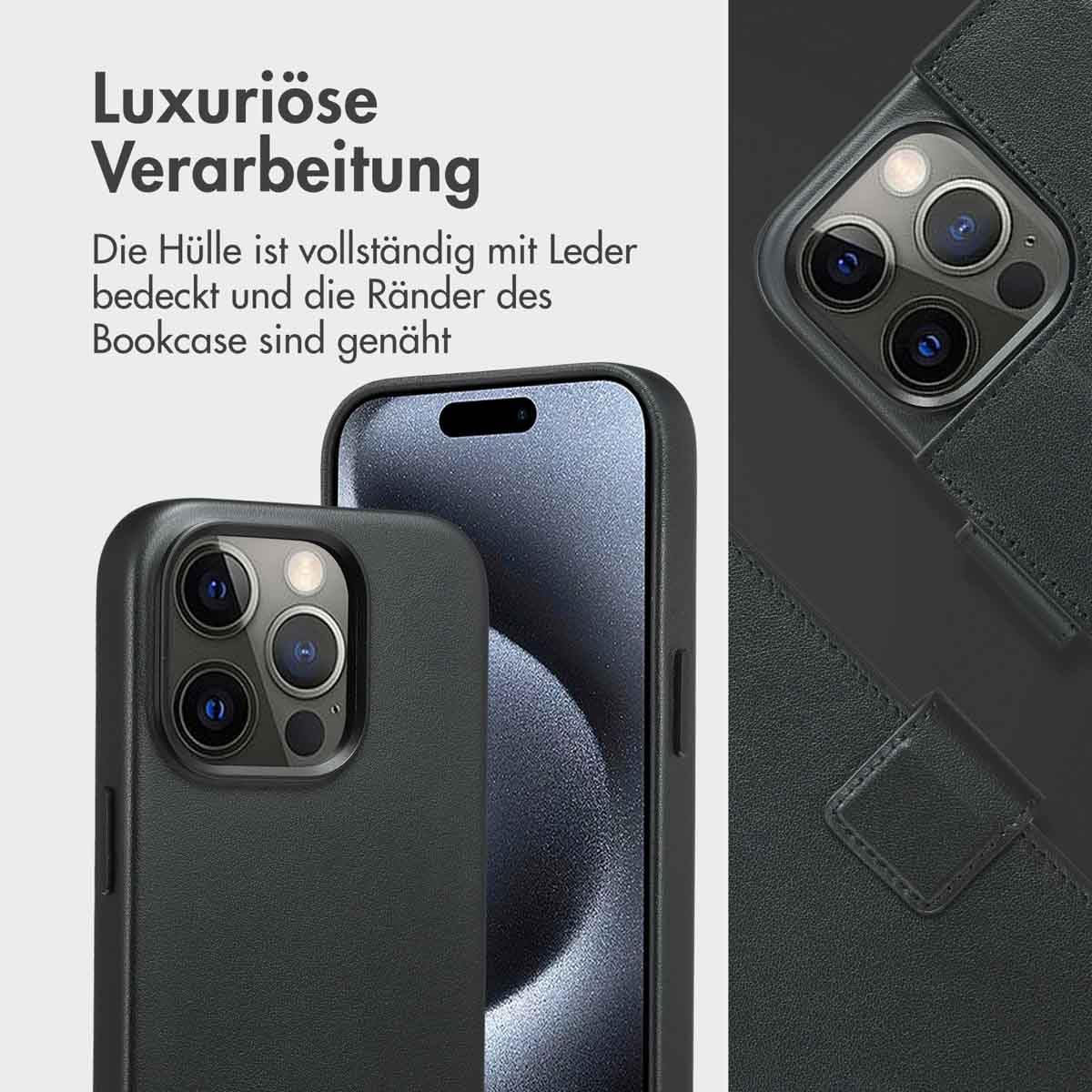 ACCEZZ 2 in 1 Handyhülle iPhone 15 Pro Hülle Abnehmbare magnetische mit Mit Handschlaufe, Kabelloses Laden, Kartenfach Schutzhülle Kompatibel für iPhone 15 Pro Schwarz