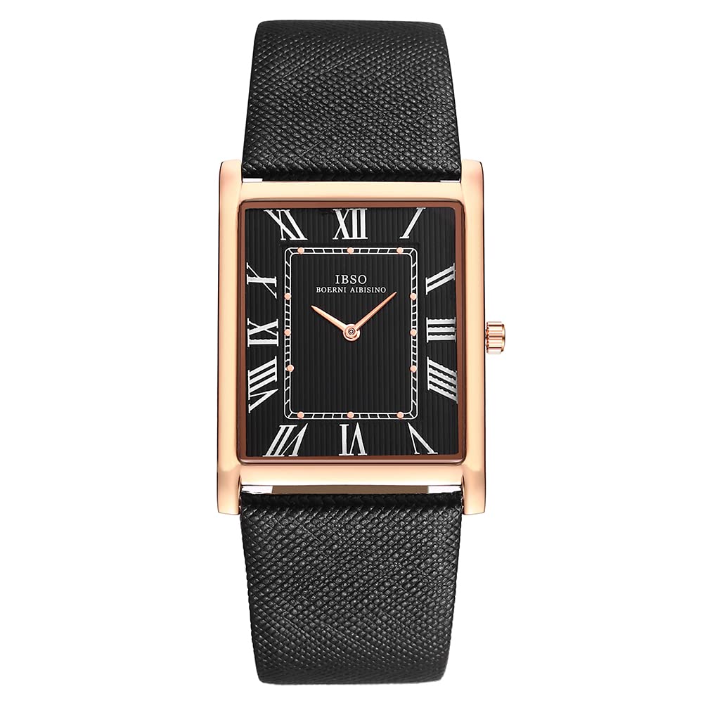 IBSO Men Watches 7MM Ultra-Thin Rectangle Dial Watch Classic Quartz Wristwatch