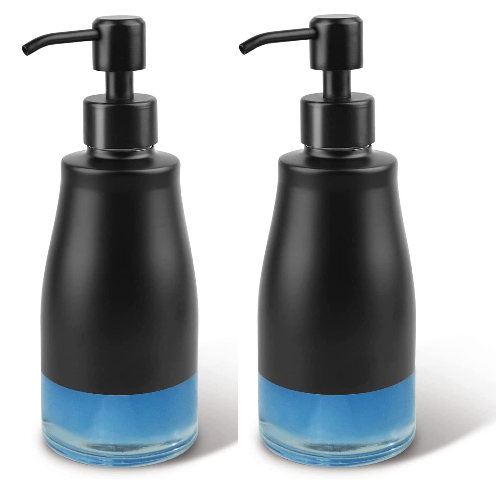 AUMIO 2 distributori di sapone, cassa in acciaio inox, rivestimento in vetro, dispenser pompa a mano, dispenser di sapone liquido ricaricabile per bagno e cucina – nero opaco