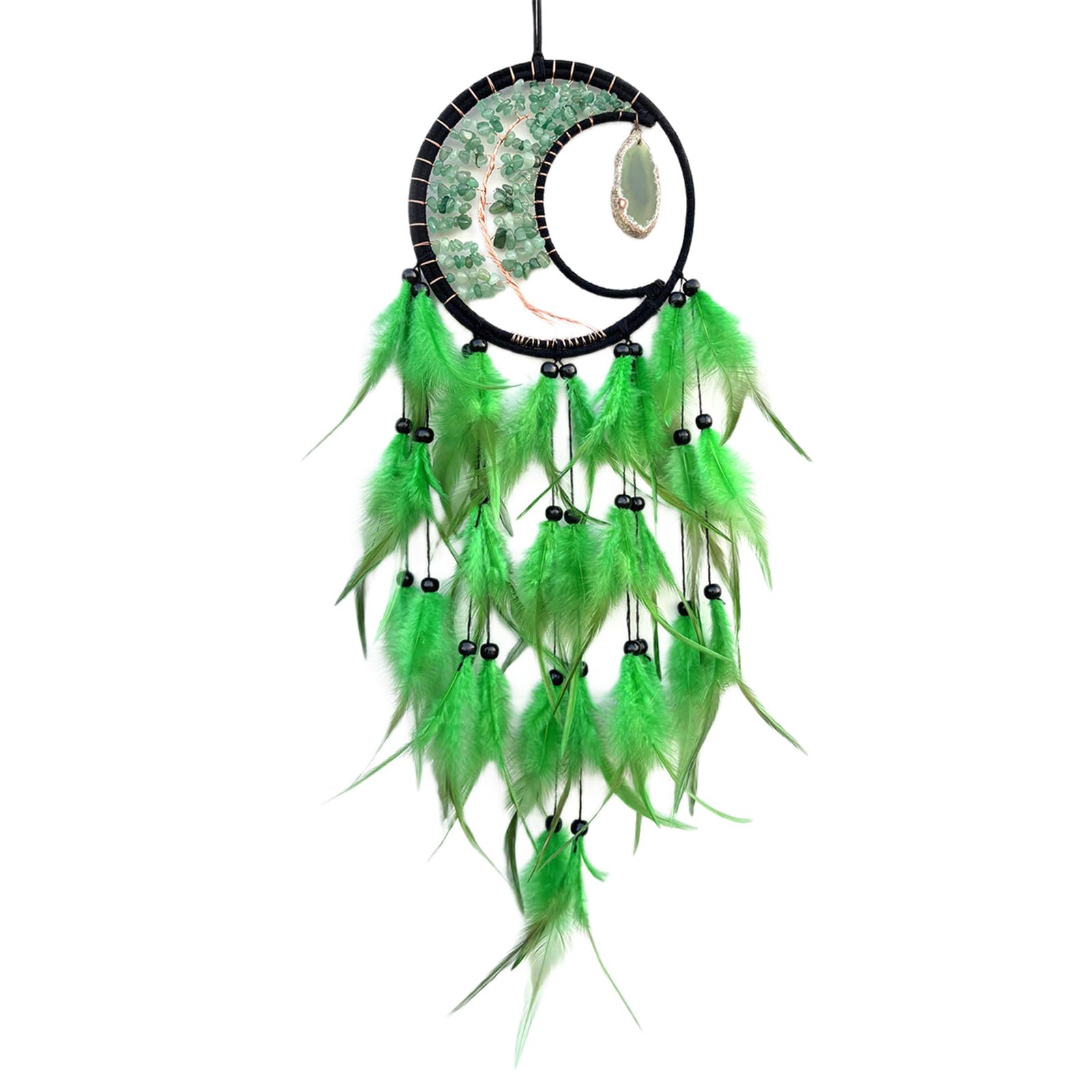Carotoe Green Beautiful Feathered Tassels And Crystal Stone Pendant Dreamcatchers Hanging Ornament For Tranquils Home Or Car Decors Crystal Stone Dreamcatchers