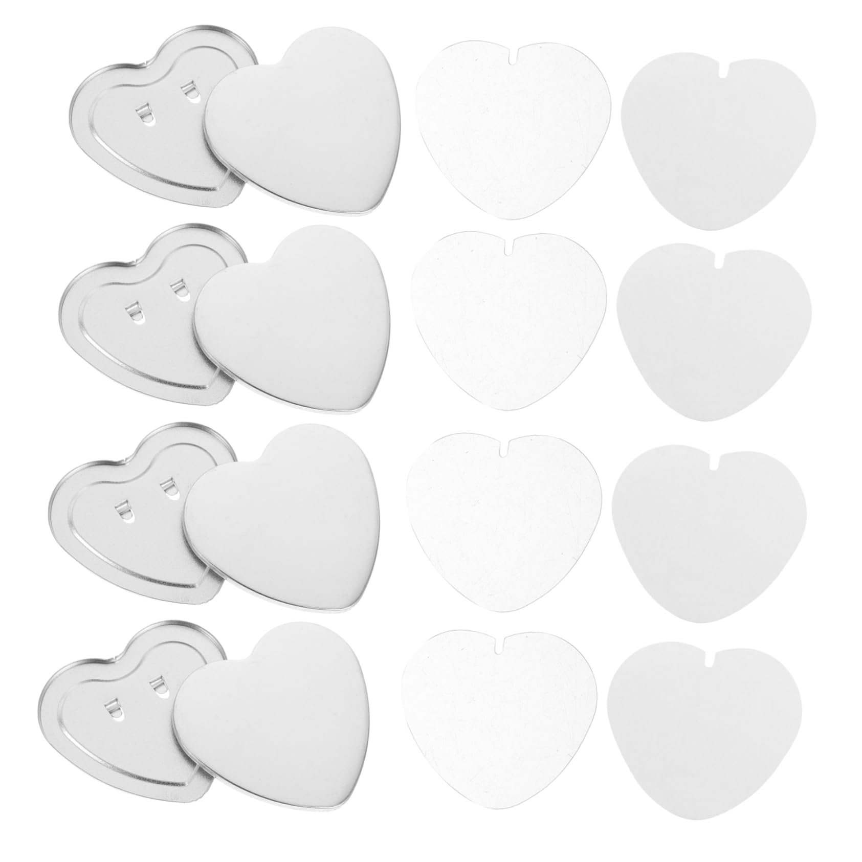 NUOBESTY 100sets Spille Commemorative Forma Di Cuore Kit Di Creazione Di Bottoni Con Parti Posteriori Vuote in Metallo Pellicola Trasparente e Carta Bianca Per Distintivi Fai Da Te e Decora