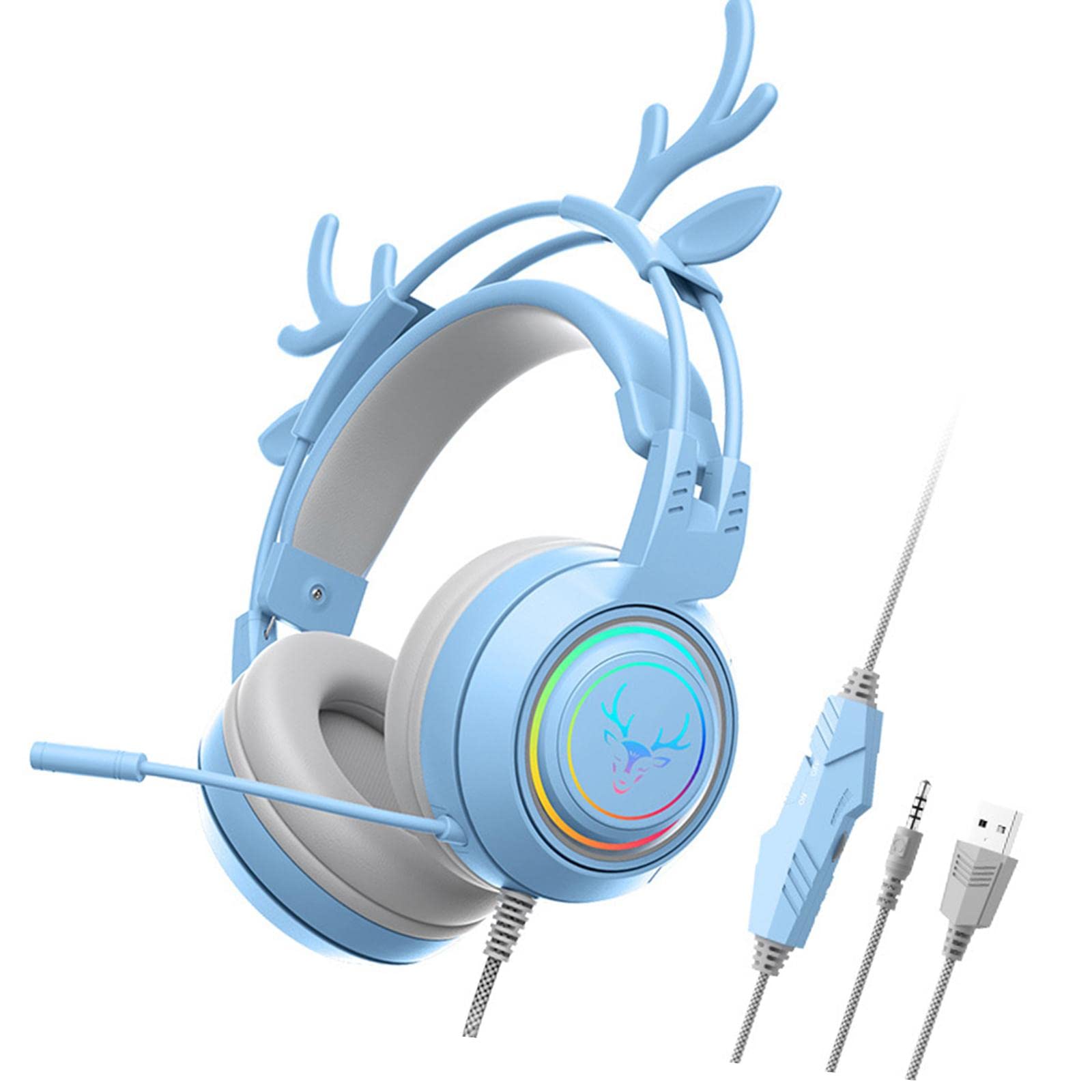 Wired Gaming Headset with Microphone 3.5mm USB Lightweight for Tablet Laptop Blue| Headsets|Video Games & Consoles-image-36