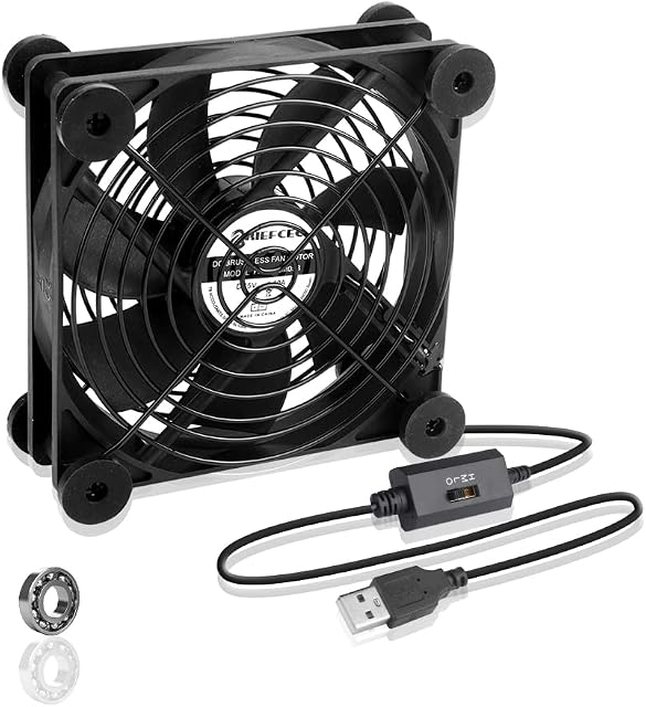 BRIEFCEC USB Fan 120mm Computer Fan 5V Fan 1500RPM 55CFM USB PC Fans Cooling Radiator with Black Metal Grill for Laptop / PS4 / TV Box/AV Cabint 12cm(120mm, With Control)