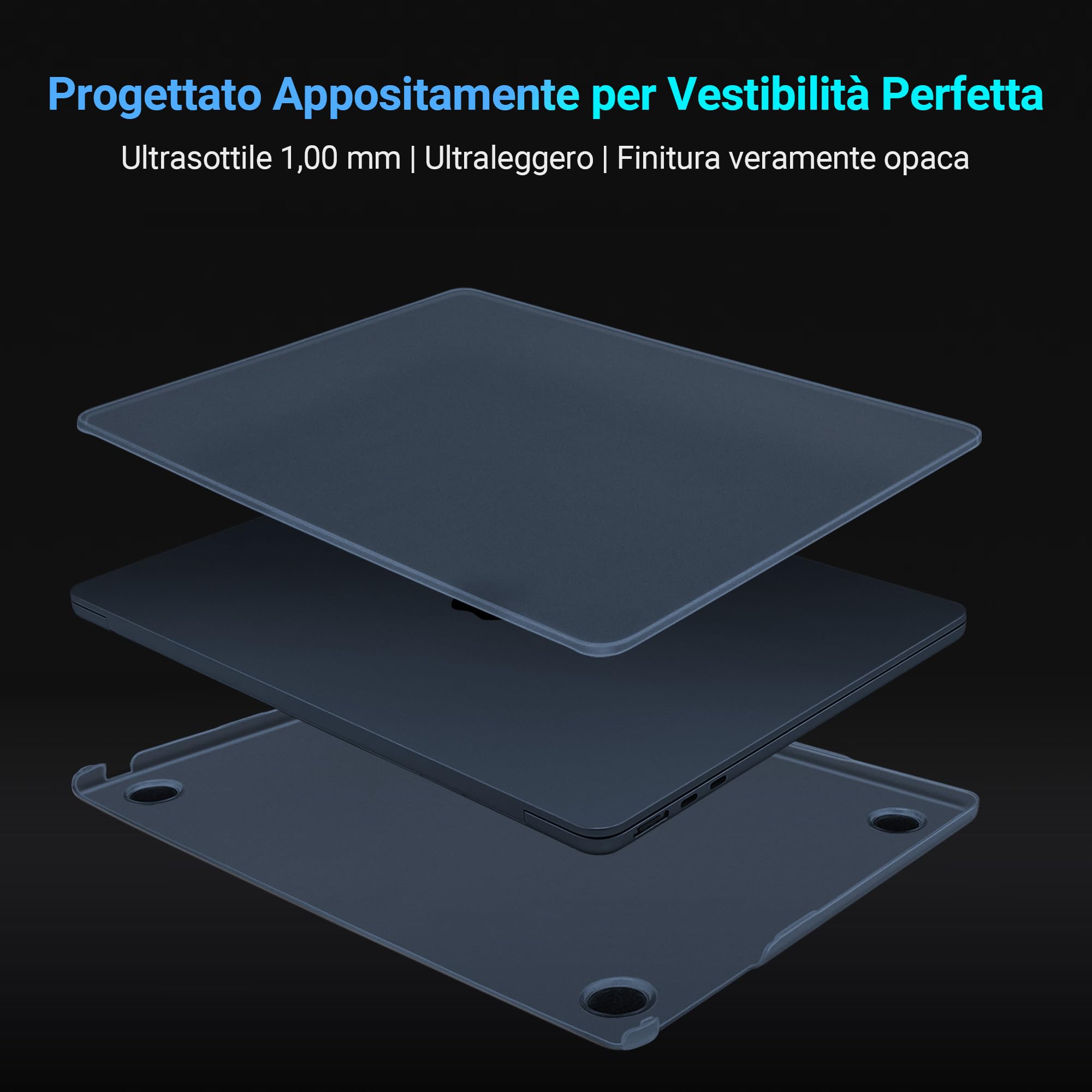 TECOOL Cover Smerigliato per MacBook Air 15 Pollici M4 M3 M2 2023 2024 2025 (A3241 A3114 A2941), Custodia Rigida Protettiva Ultrasottile in Plastica e Copritastiera UE, Mezzanotte Blu Opaco