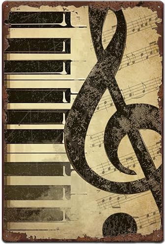 Letreros de metal con teclas de piano, notas musicales, letreros de lata vintage, arte de pared vintage, decoración retro divertida para bar,