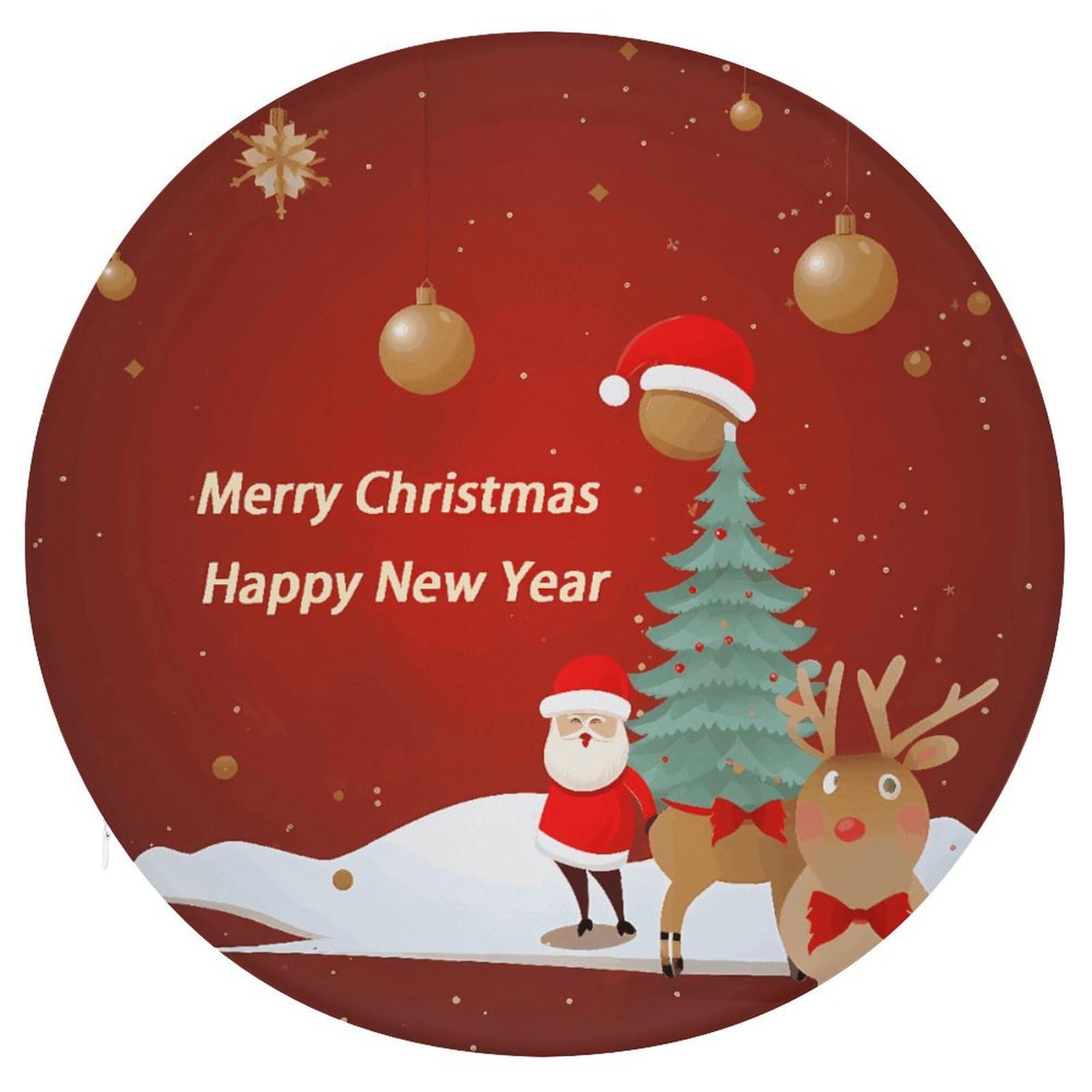Wsoihfec Style Merry Christmas And Happy New Year Seat Cushion Round Chair Pad
