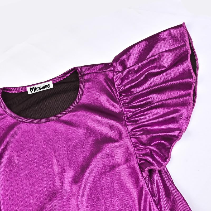 Image of Mirawise Girls Shirts Metallic Tops Clothes Tshirt Ruffle Short Sleeve Tee Size 6-14