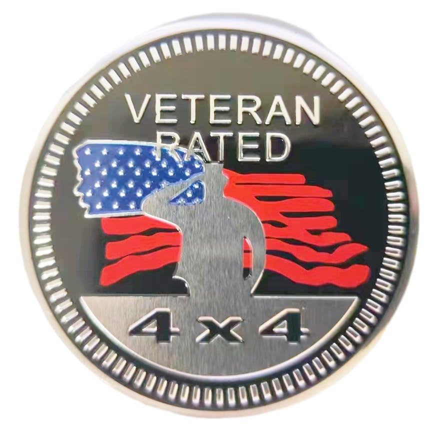 Aimery 4 x 4 Metal Automotive Badge 3D Metal Emblems Round Emblem Decals Car Badge Decals Stickers Compatible with Jeep Wrangler Vehicles Trucks SUV (4x4VETERAN Rated)