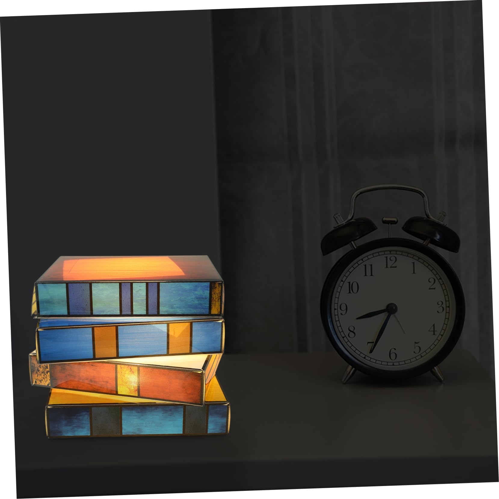 DIYEAH Stacked Books Stained Glass Lamp Soft Nightstand Light for Bedside Reading Lamp
