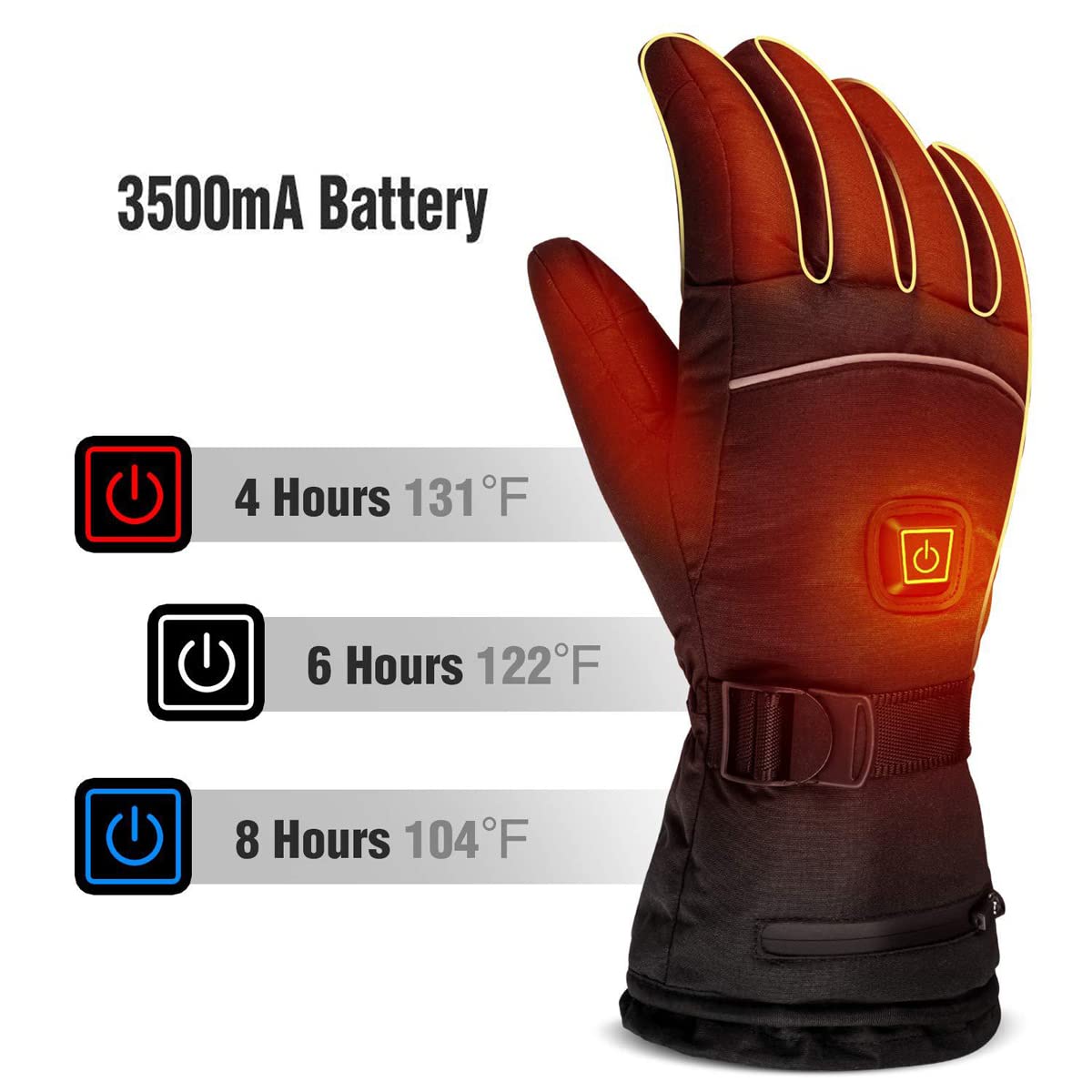 Guanti Riscaldati Invernali, Impermeabile Touchscreen Guanti Termici Ricaricabile, Guanti Riscaldati con 3.7v 3500mah Batteria Ricaricabile, 3 Temperatura Una Durata di 4~8 Ore, per La Malatti(Size:l)