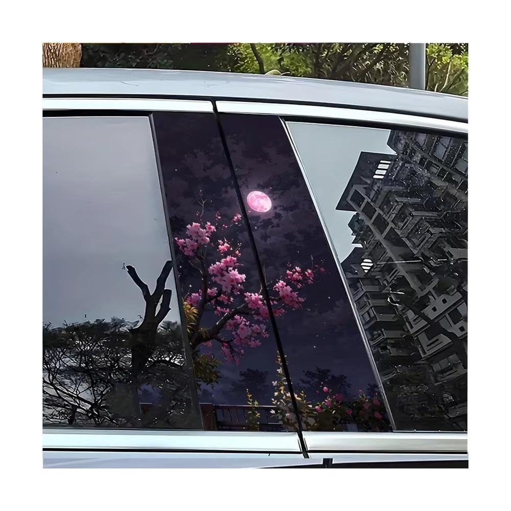 Bertdcx One Color 2 Pieces Cherry Blossom Night Scene Car Window Sticker Auto Parts