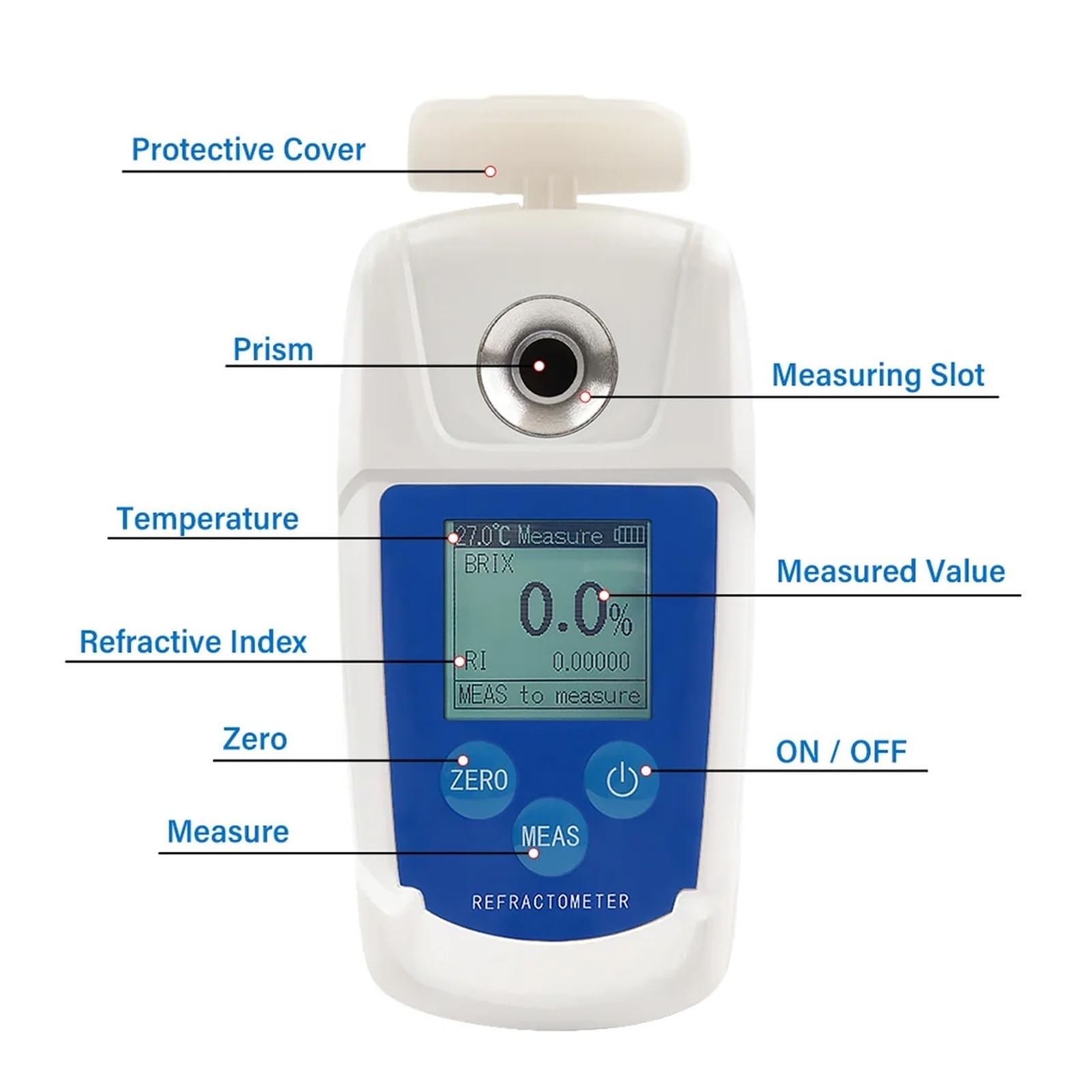 Refractómetro Refractómetro Digital Brix de 0 a 55% Medidor Brix Compensación automática de Temperatura Índice de refracción Probador de Contenido de azúcar for Frutas