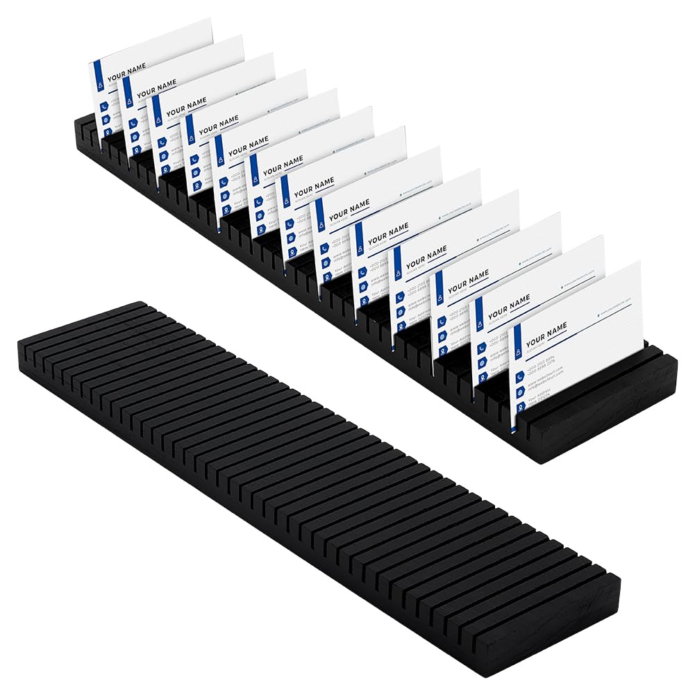 PH PandaHall 2pcs Wooden Name Badge Holder 40 Slots Black Name Card Holder ID Badge Tray Organizer Rectangle Desk Organizer for Office Conference Trade Show Display Business Decoration, 40x8.9cm