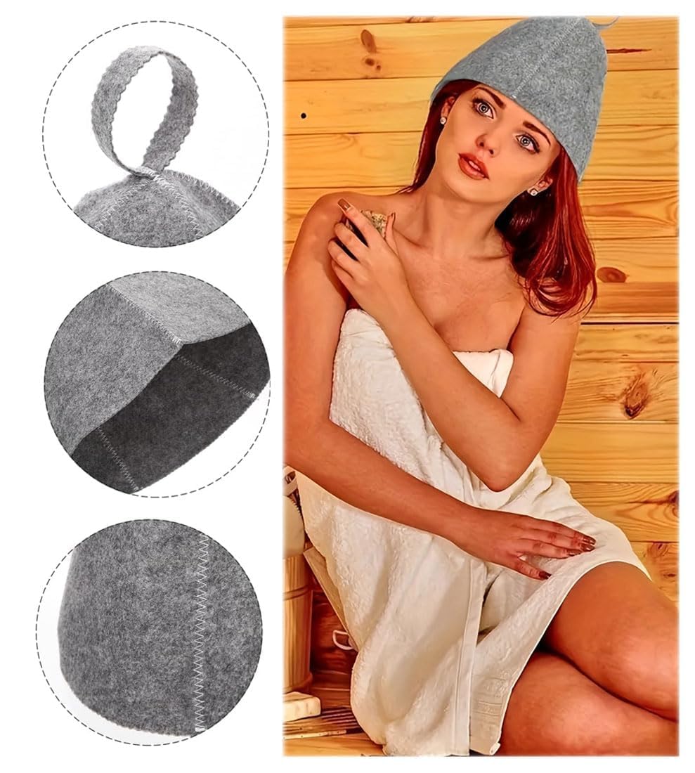 Bonnet de Sauna en Feutre Anti-Chaleur Gris + Blanc