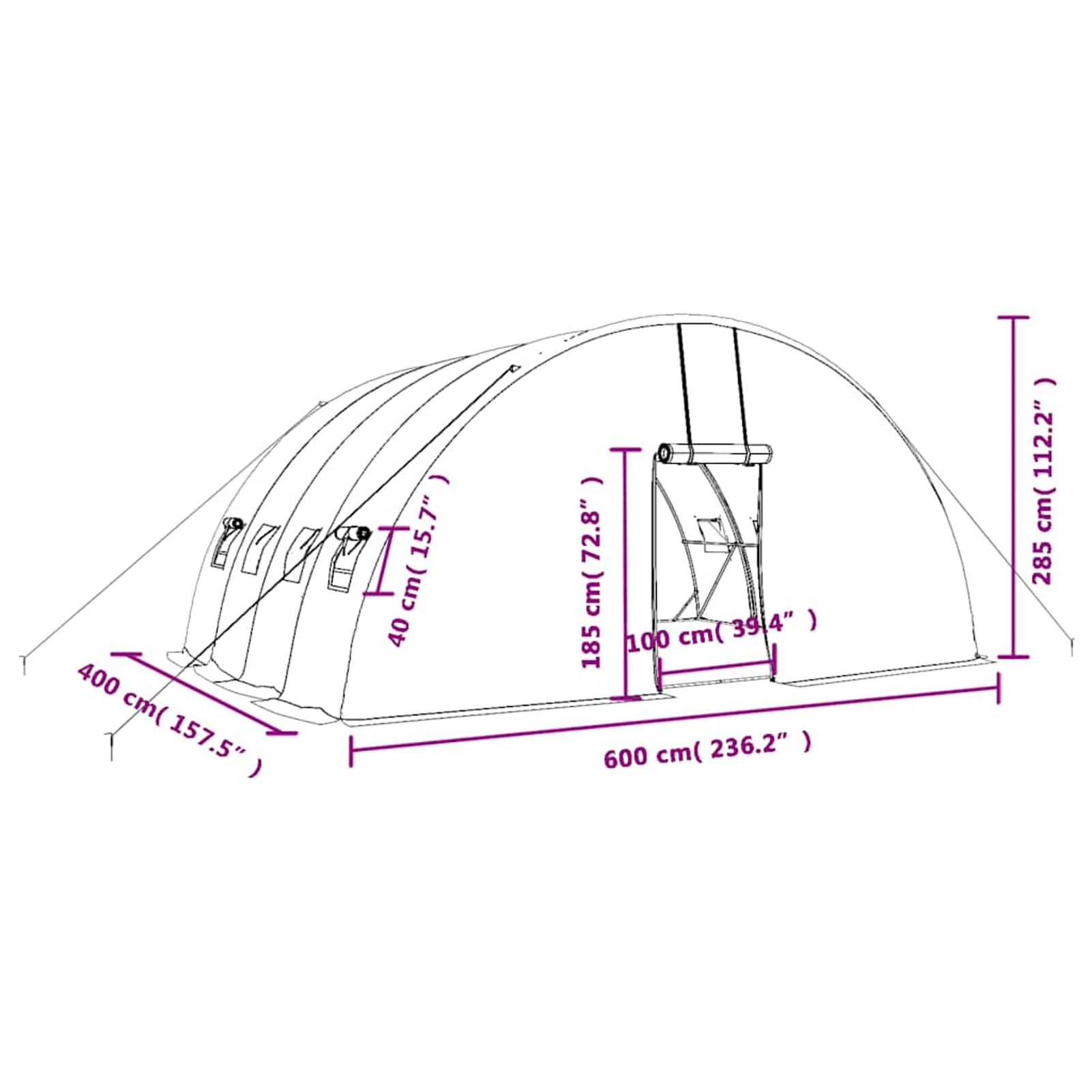 Szklarnia ze stali ocynkowanej, 140 g/m² PE, zielona, 24 m² (6 x 4 x 2,85 m), z drzwiami przesuwnymi i 4 oknami, do uprawy warzyw