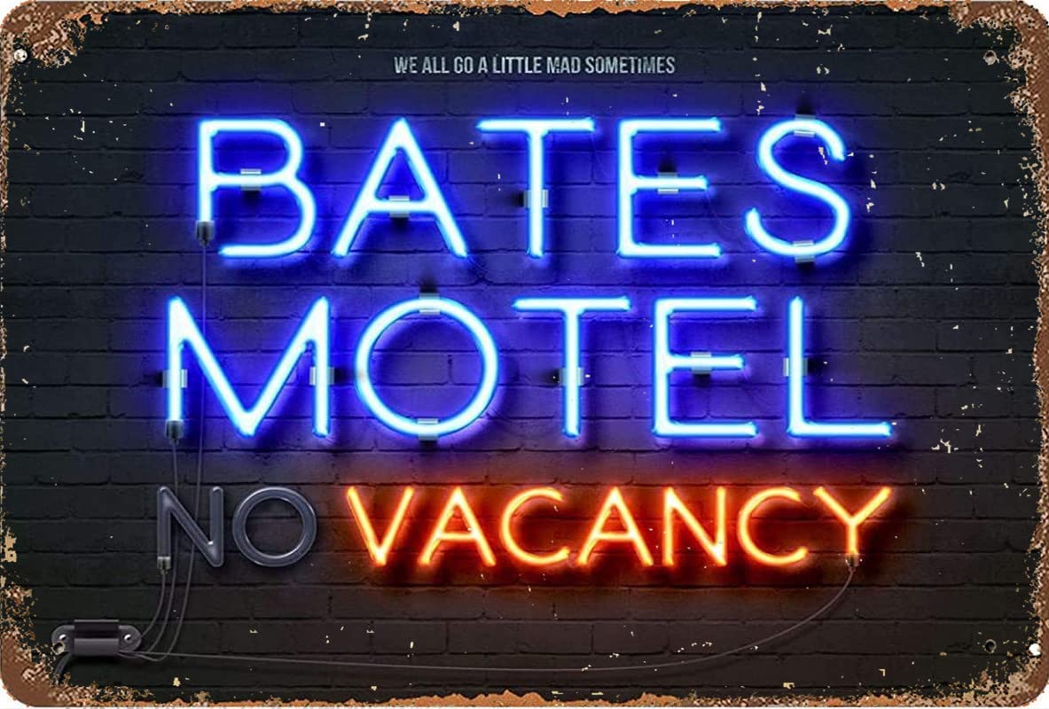 Kueprae A287 Vintage Poster Metal Tin Signs Bates Motel Neon Signs Vintage Metal Tin Sign For Home Bar Pub Garage Decor Gifts 8X12 Inch