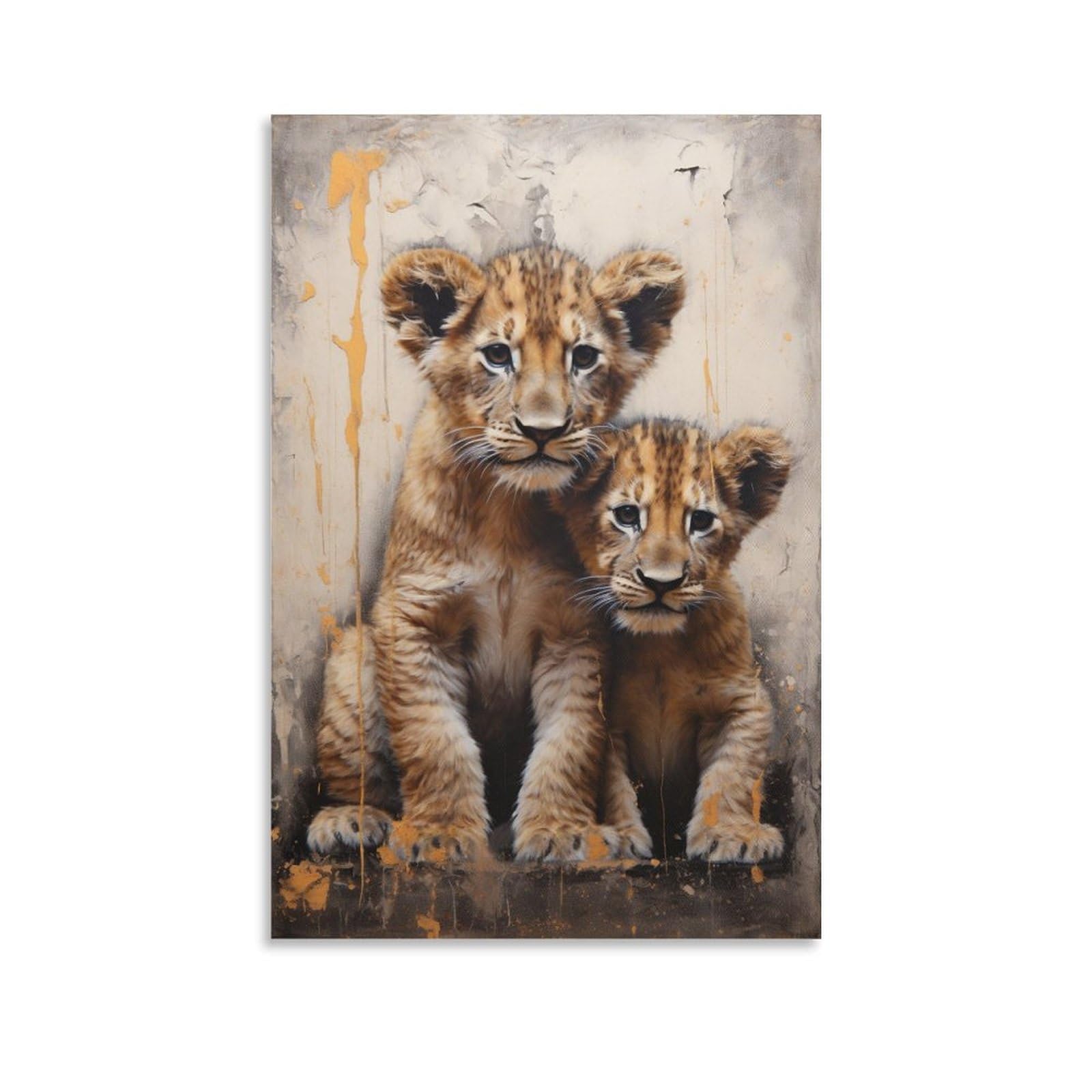 FOCCAR Vintage Little Lion Wall Art Prints Wildlife Animal Retro Pictures on Canvas Poster Wall Decor for Bedroom Home Decorations