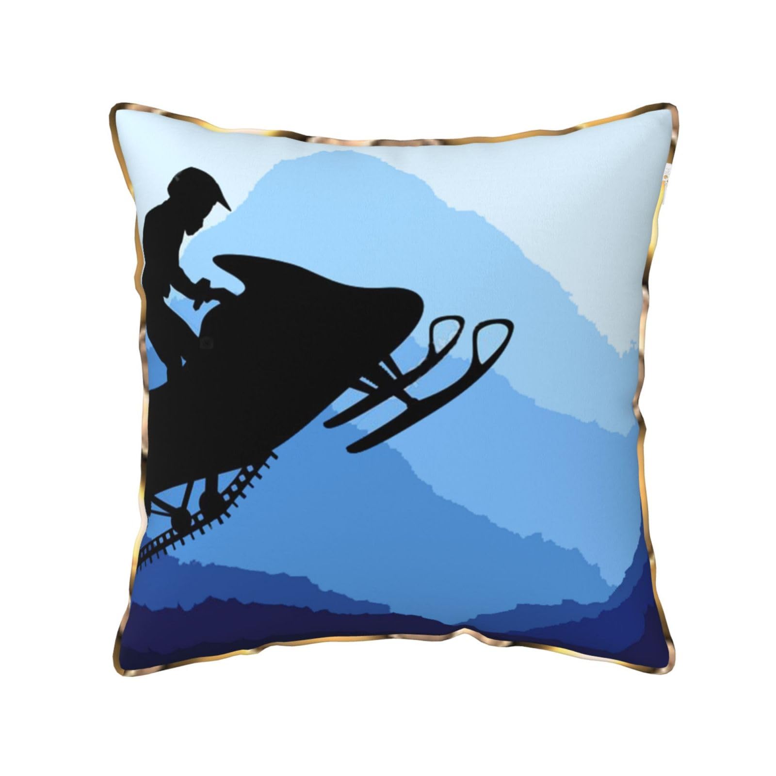 AUBKFELD Snowmobile Printed Velvet Cushion Cover 50x50 CM with Gold Edging Strip, Square Pillowcase Soft Throw Pillow Covers Case Decorative for Living Room Sofa Couch Bed Bench