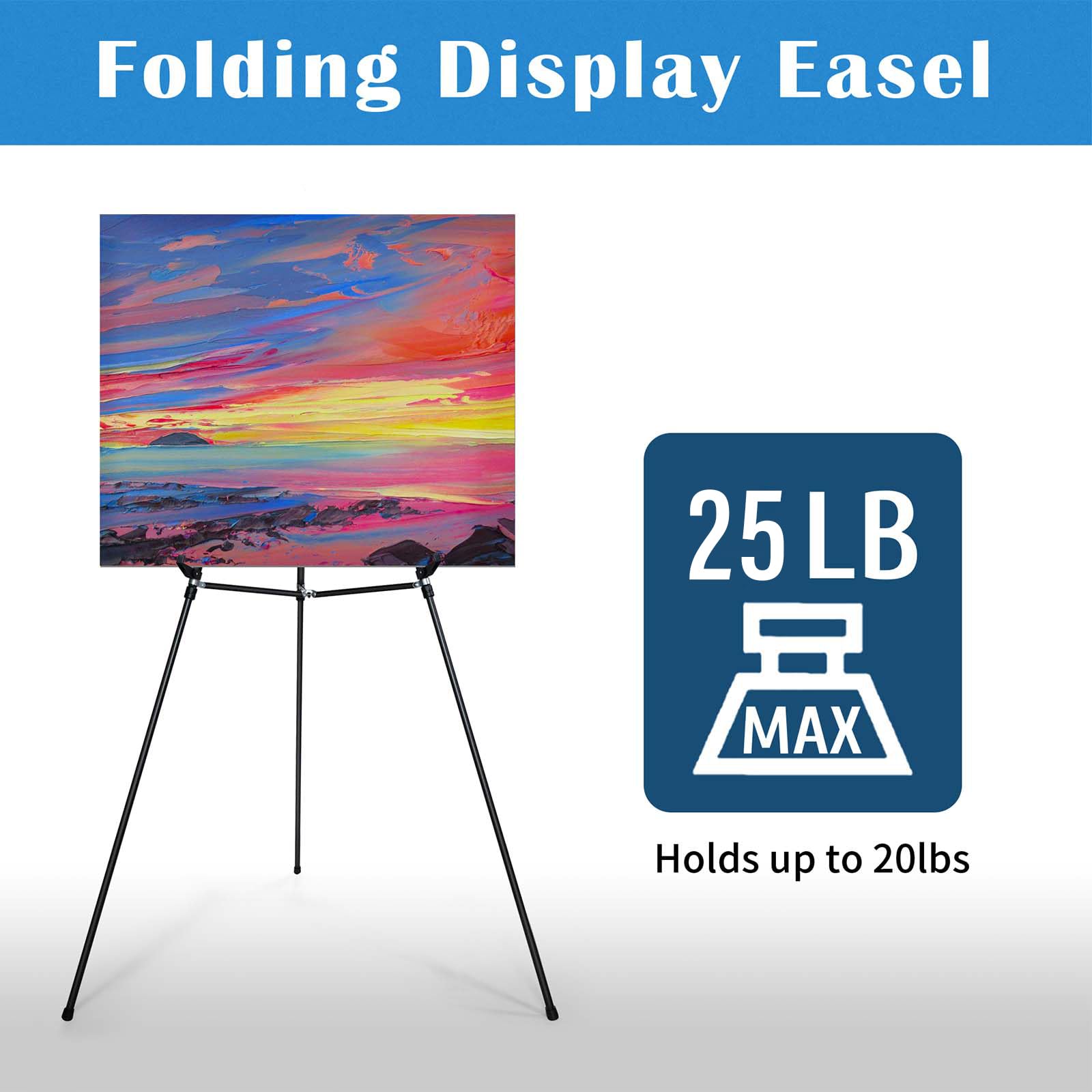 Falling in Art Caballete de aluminio de 66 pulgadas, soporte de presentación con altura ajustable para carteles, carteles y pizarras blancas, color negro, paquete de 6
