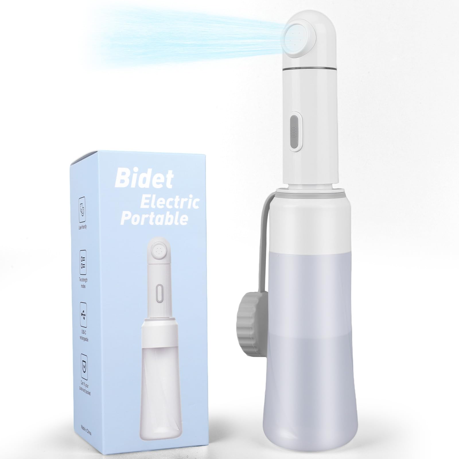 Portable Electric Travel Bidet 350ML USB-C Rechargeable Handheld Sprayer 2 Pressure Modes IPX7 Waterproof Personal Hygiene Cleaner for