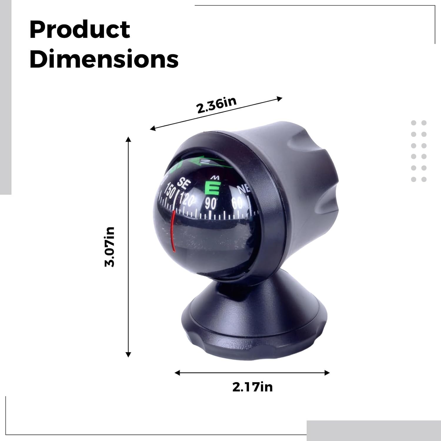 Car Compass And Inclinometer, 3.1 X 2.4 X 2.2 In Dashboard Navigation Guide, Real-Time Slope Monitoring, Off-Road Aid, Adjustable Navigation Ball