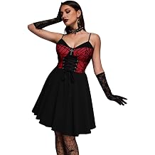 Womens Cosplay Costume Gothic Spider Web Lace Up Cross A Line Cami Dress