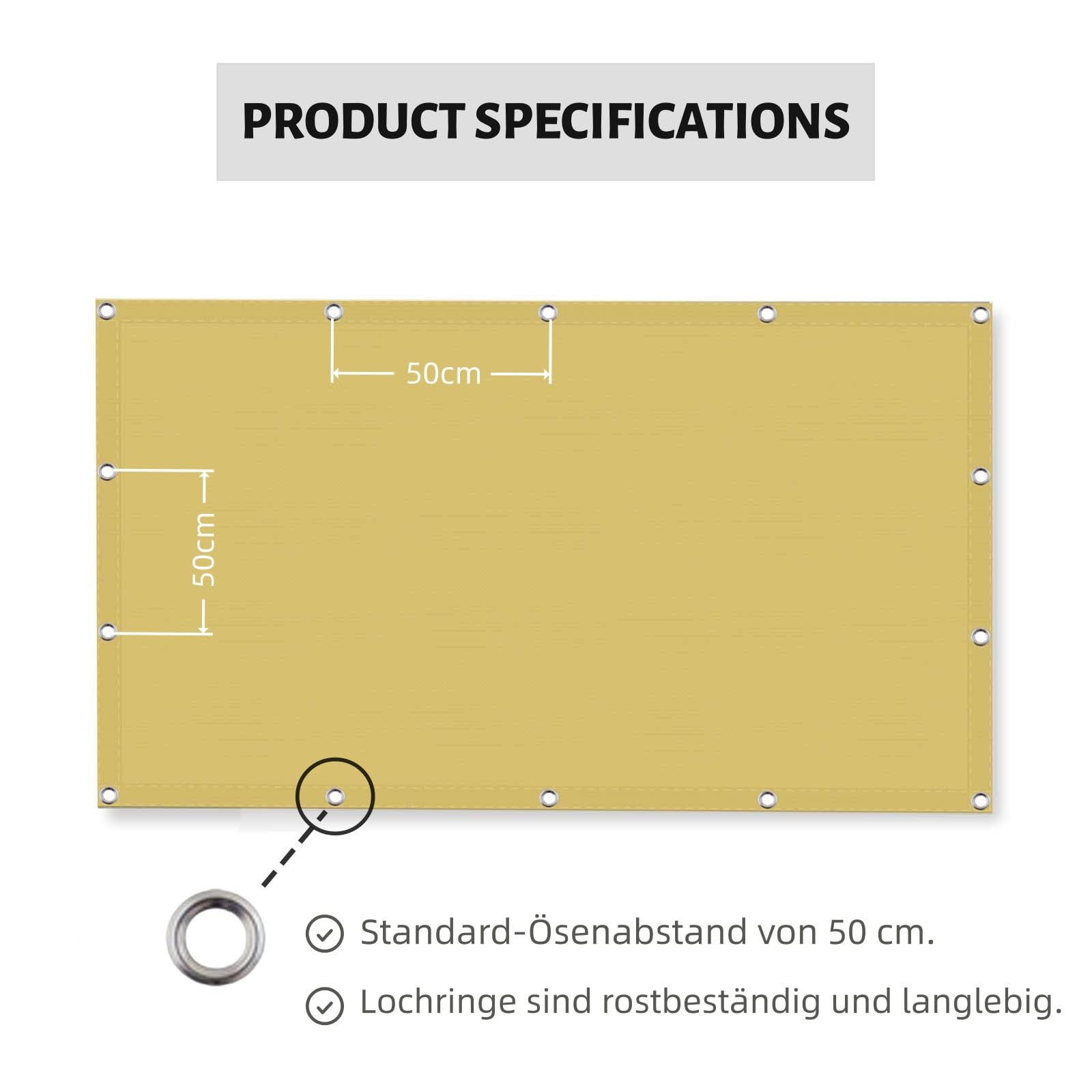 Toile Ombrage 220x270cm Ombrage, UV Protection 98%, Résistant, Ventpour Toile Parasol Pare Soleil Plusieurs Tailles et Coloris pour Jardin, Terrasse, Balcon, Extérieur, Jaune Sable